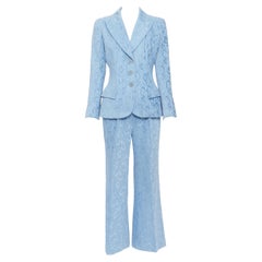 ANTONIO BERARDI light blue baroque jacquard evening blazer pant suit IT44 M