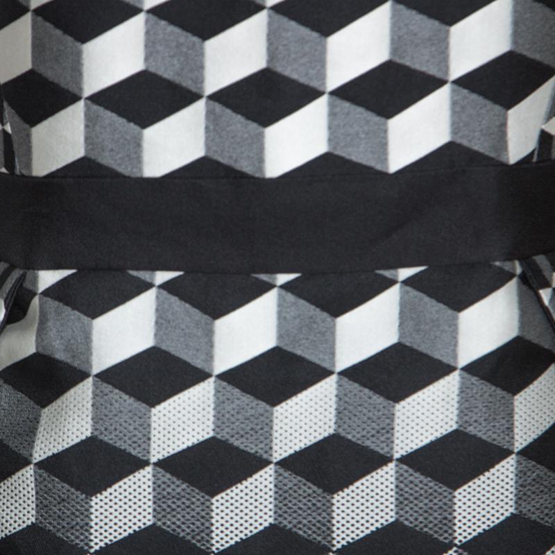 Antonio Berardi Monochrome Geometric Patterned Jacquard Silk Mini Dress M 1