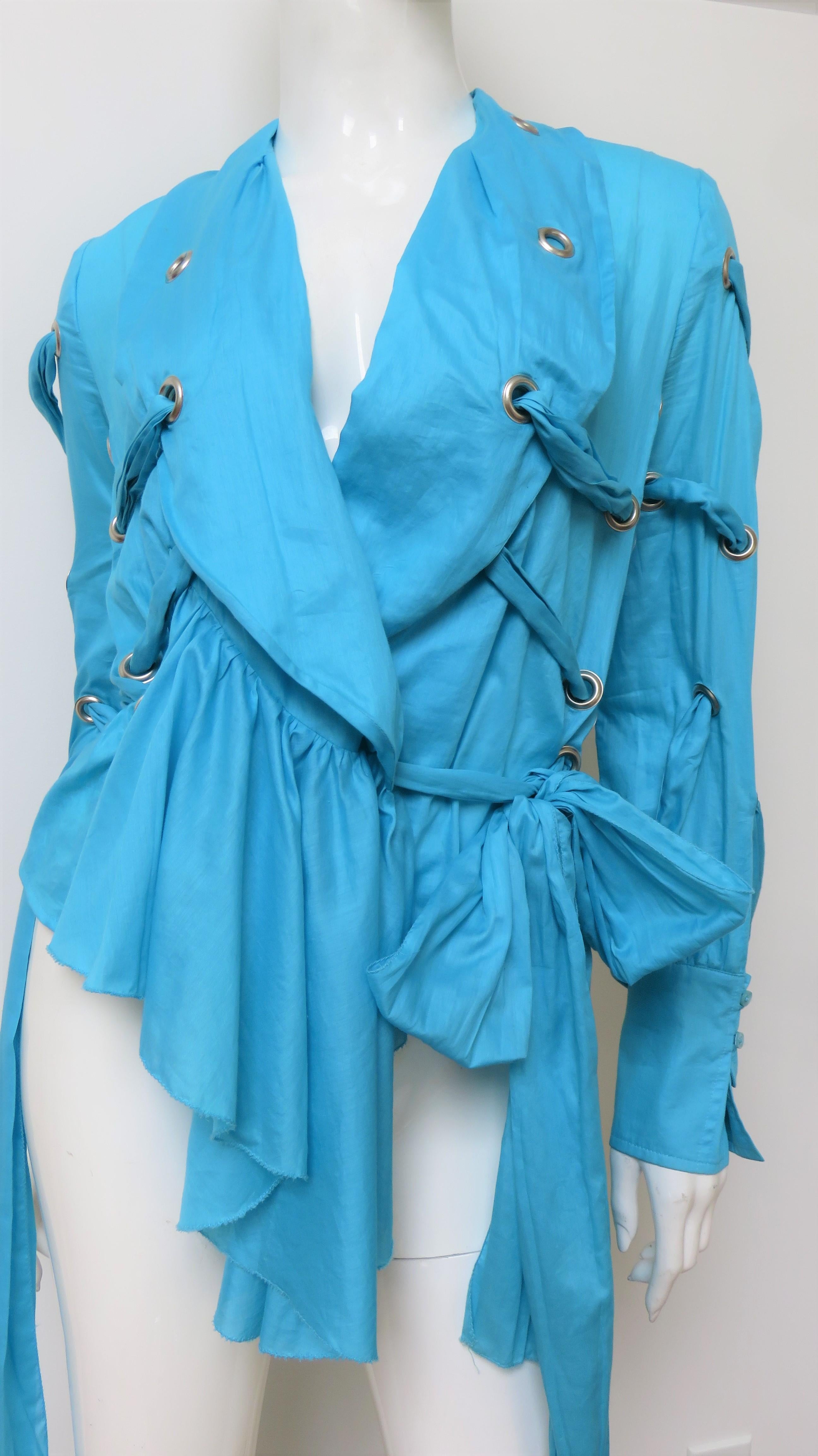 Bleu Antonio Berardi - Chemise drapée à bretelles et œillets en vente