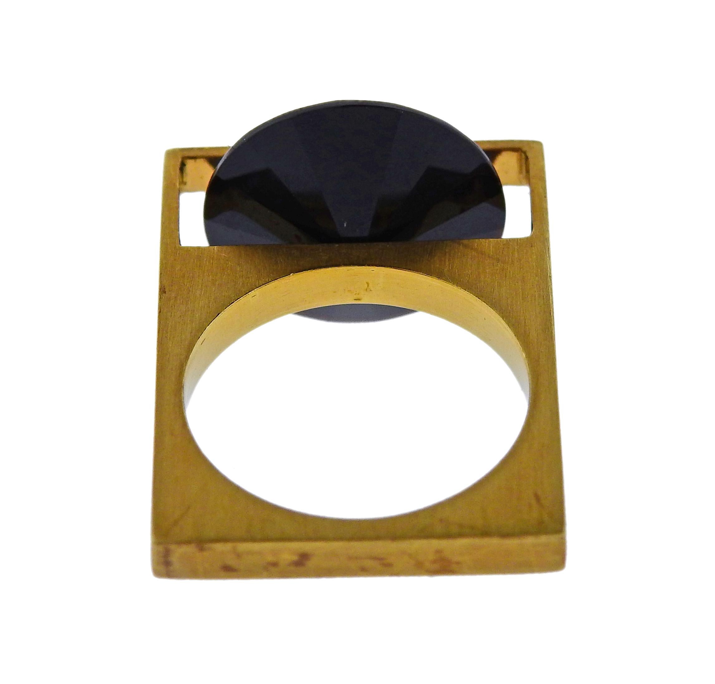 Women's or Men's Antonio Bernardo Gemstone Gold Square Geometric Ring