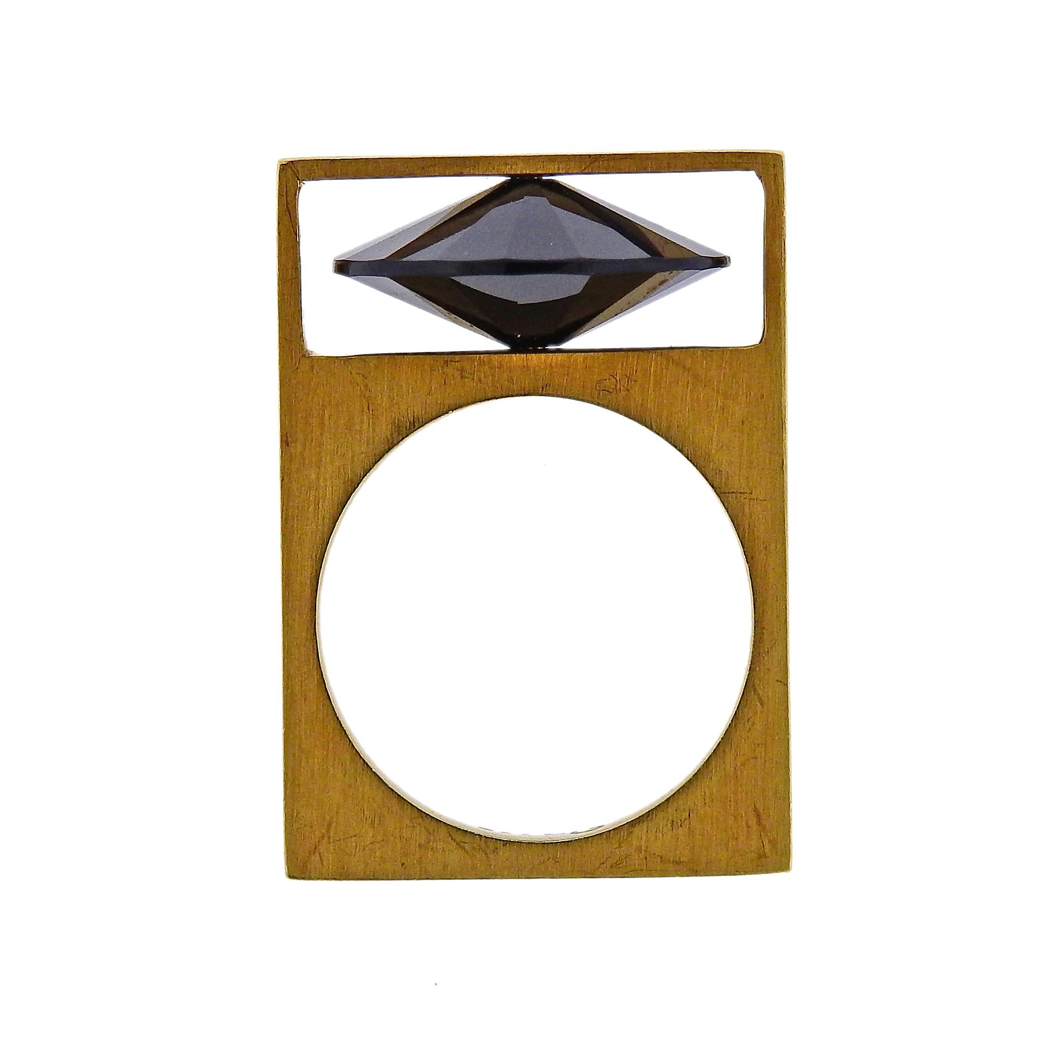 Antonio Bernardo Gemstone Gold Square Geometric Ring 1