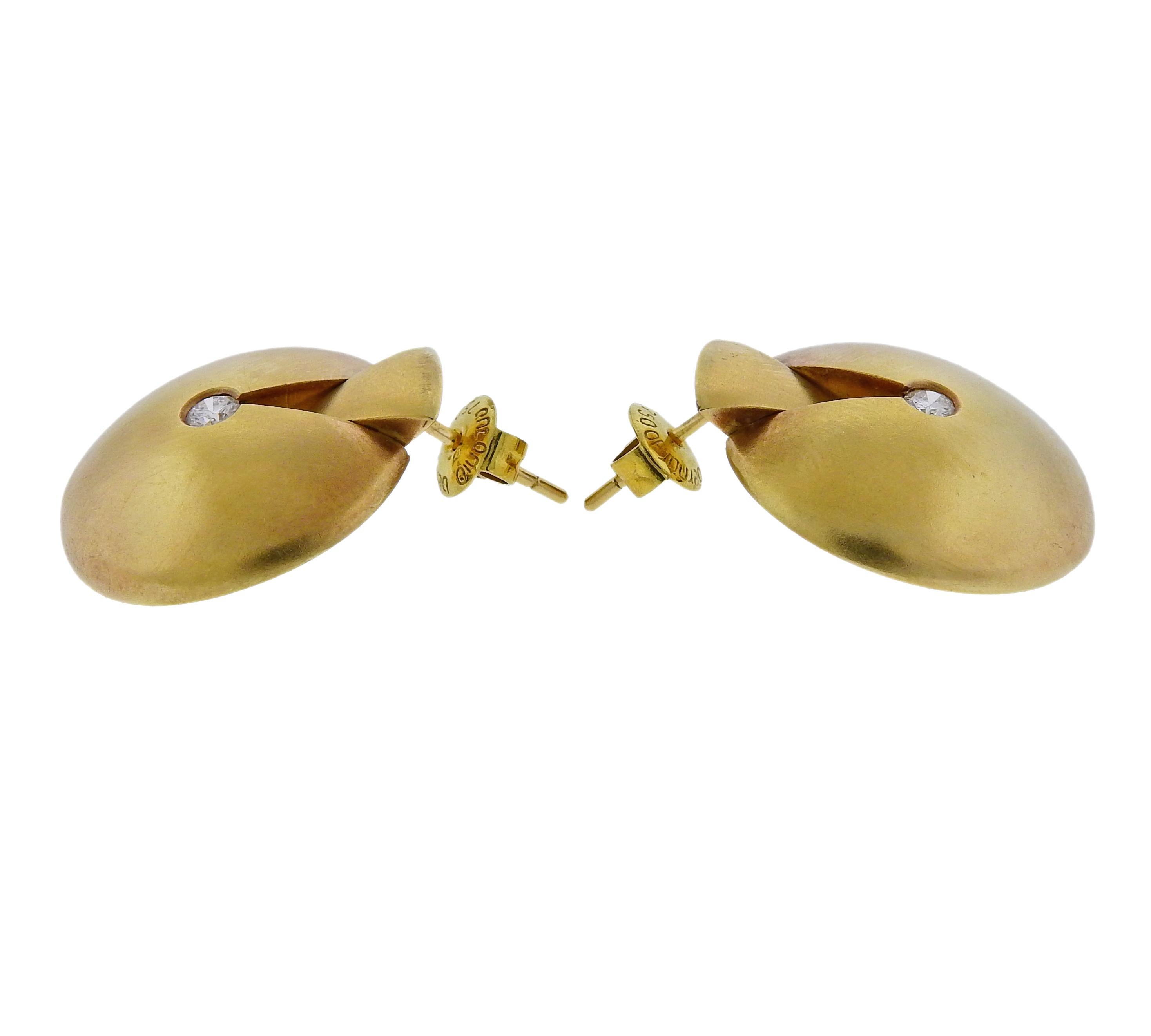 18k yellow gold earrings by Antonio Bernardo, adorned with approx. 0.20ctw in H/VS diamonds.  Earrings are 23mm x 21mm and weigh 12 grams. Marked Maker's Mark 750. 