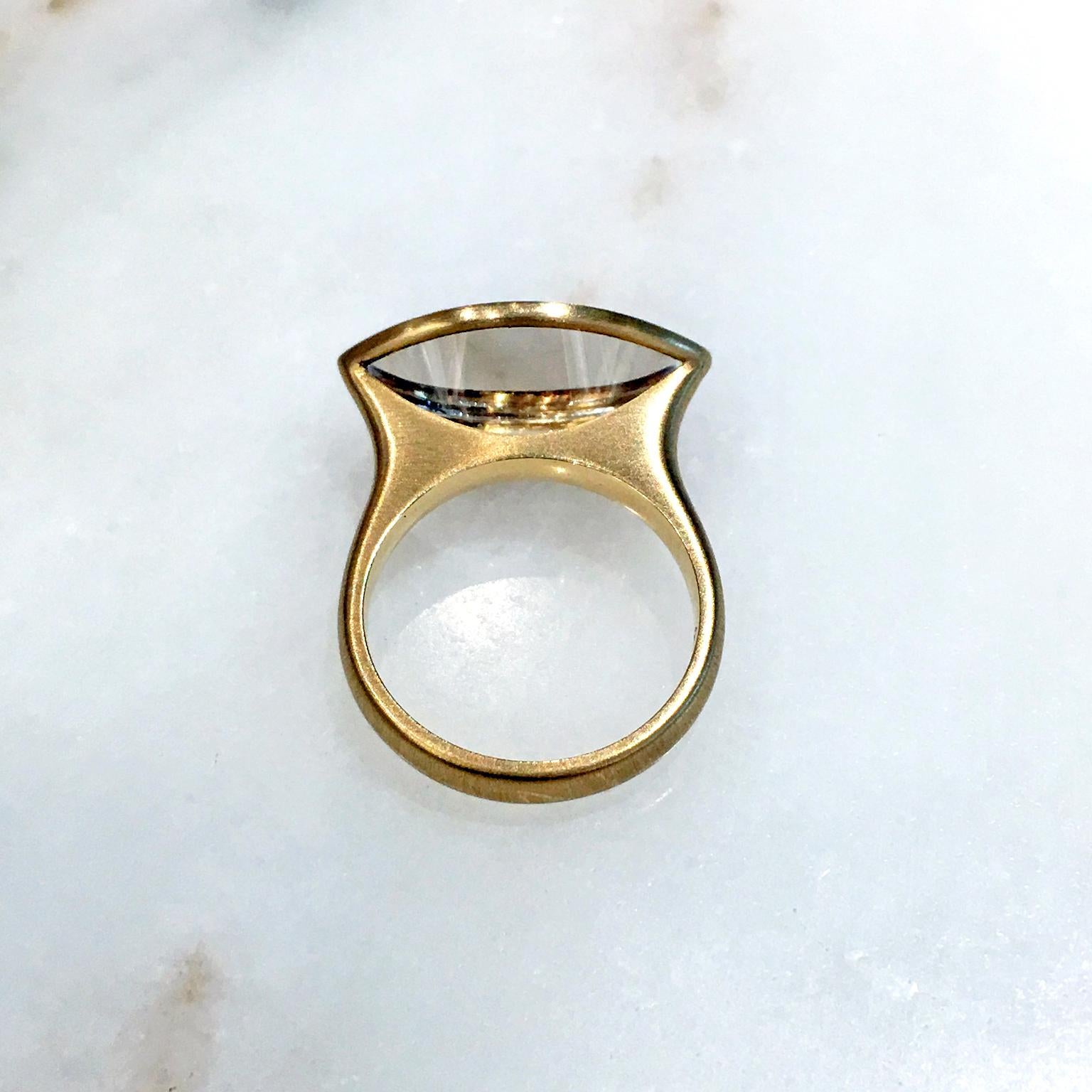 Mixed Cut Antonio Bernardo Horizontal Prism-Cut Rock Crystal Quartz Shine Handmade Ring