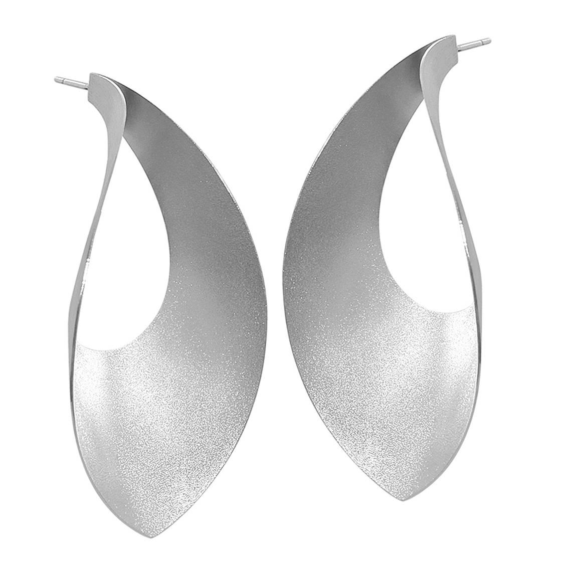 Antonio Bernardo Large Satin Silver Petal Earrings