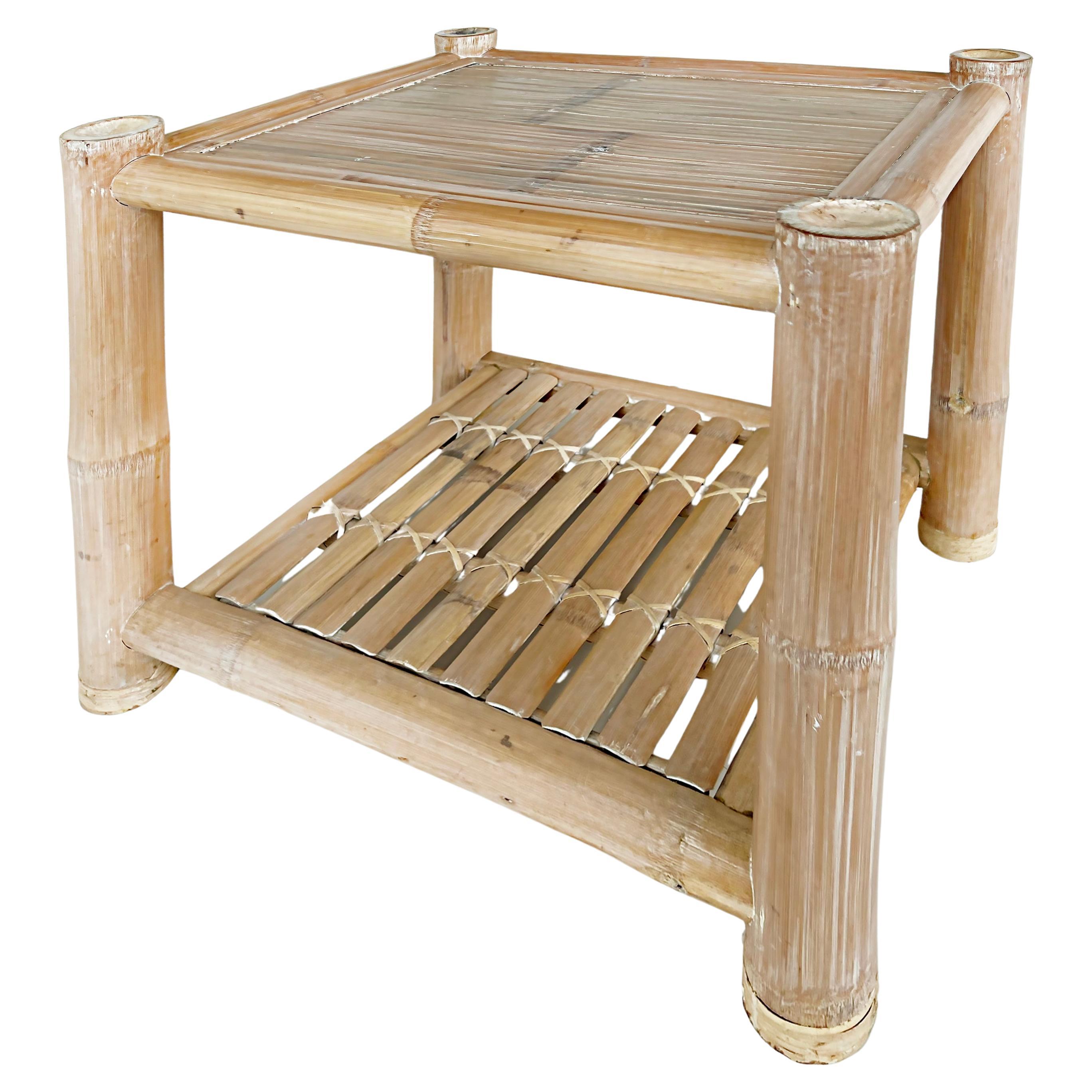 Antonio Budji Layug Style Vintage Coastal Bamboo Side Table For Sale