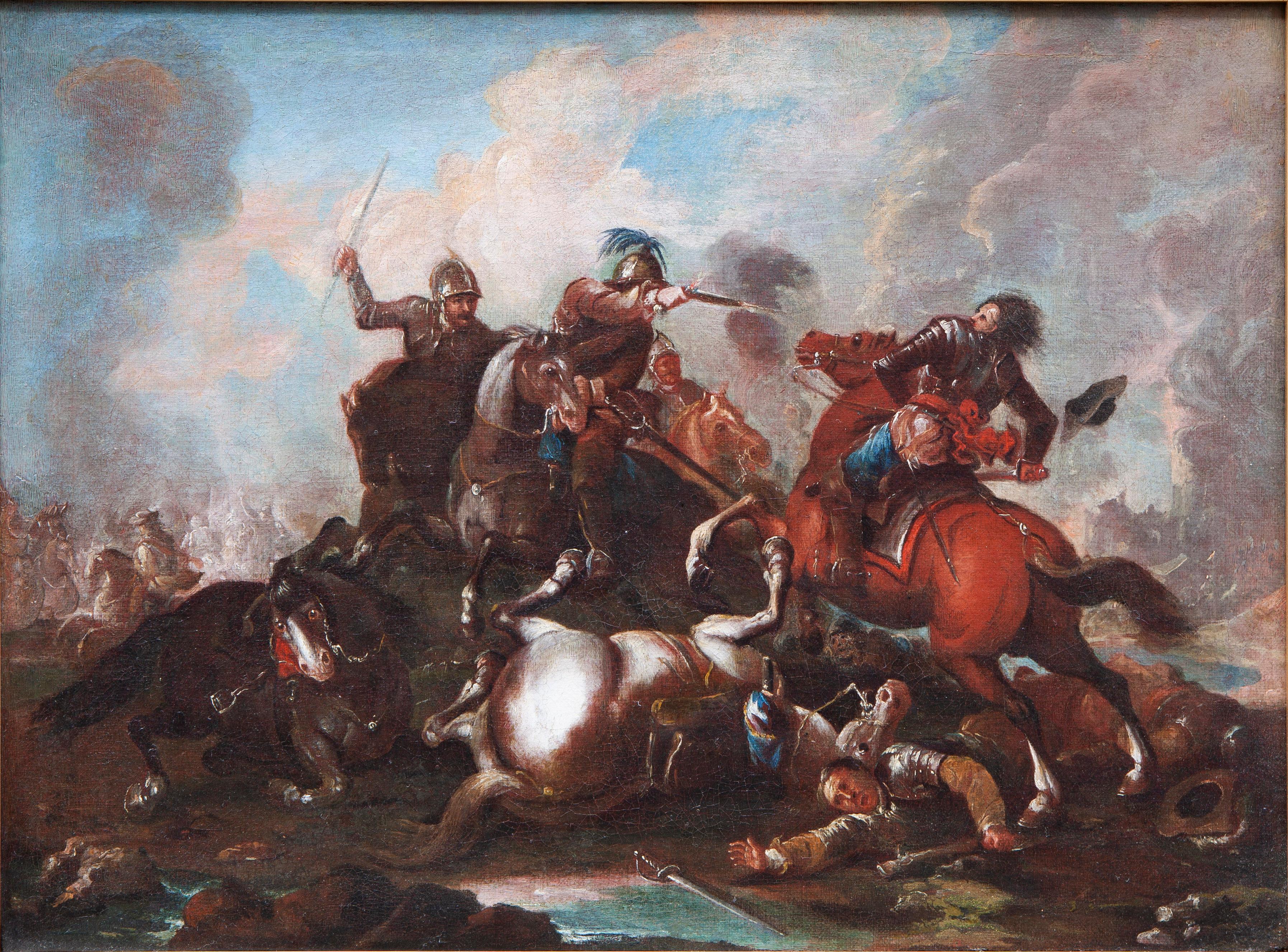Kampfszene (Scena di Battaglia) – Painting von Antonio Calza