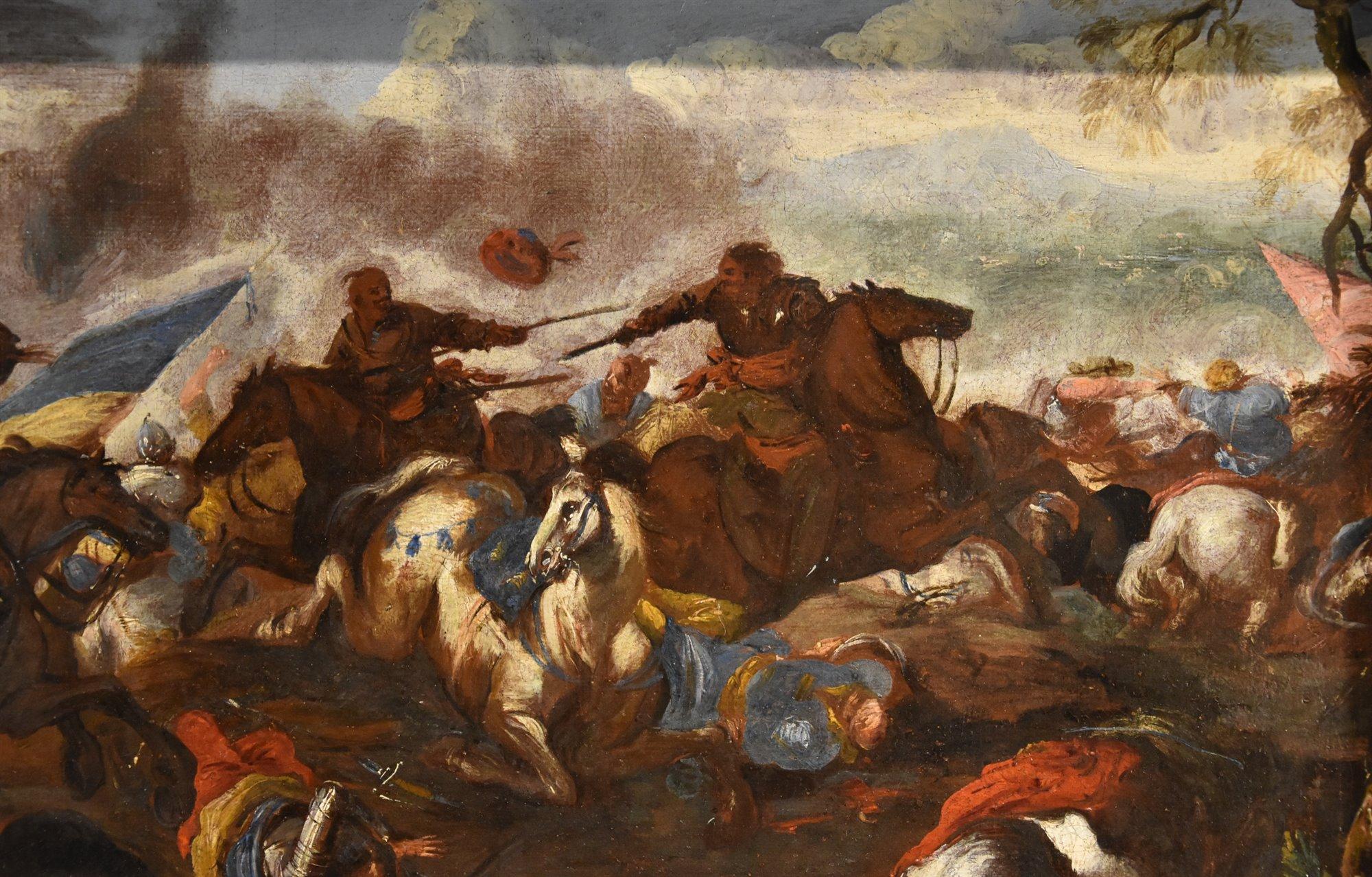 Battle Cavalry Landscape Calza Paint 17/18th Century Oil on canvas Old master For Sale 2