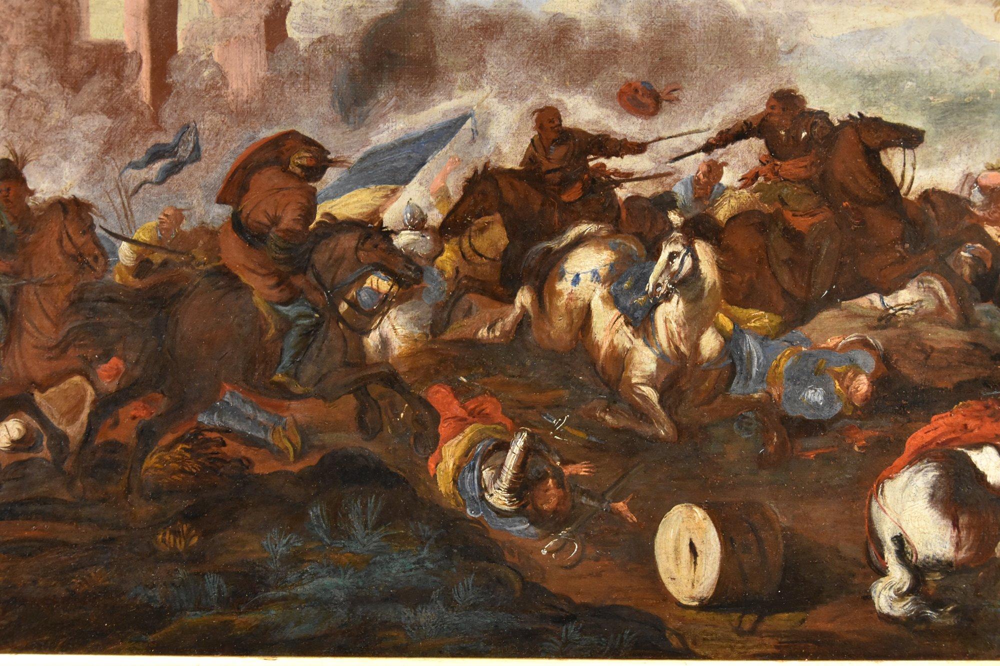 Battle Cavalry Landscape Calza Paint 17/18th Century Oil on canvas Old master For Sale 3