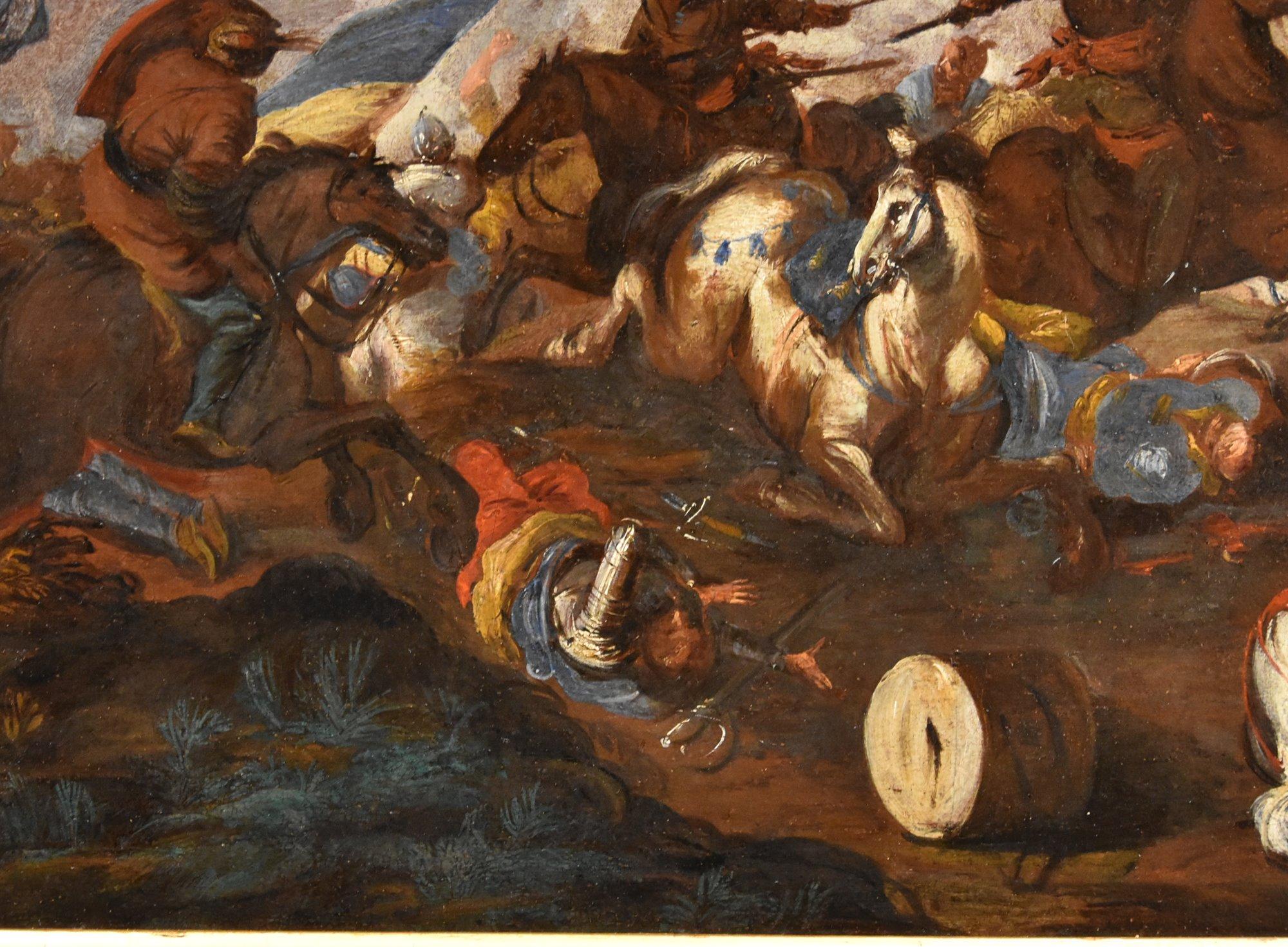 Battle Cavalry Landscape Calza Paint 17/18th Century Oil on canvas Old master For Sale 4