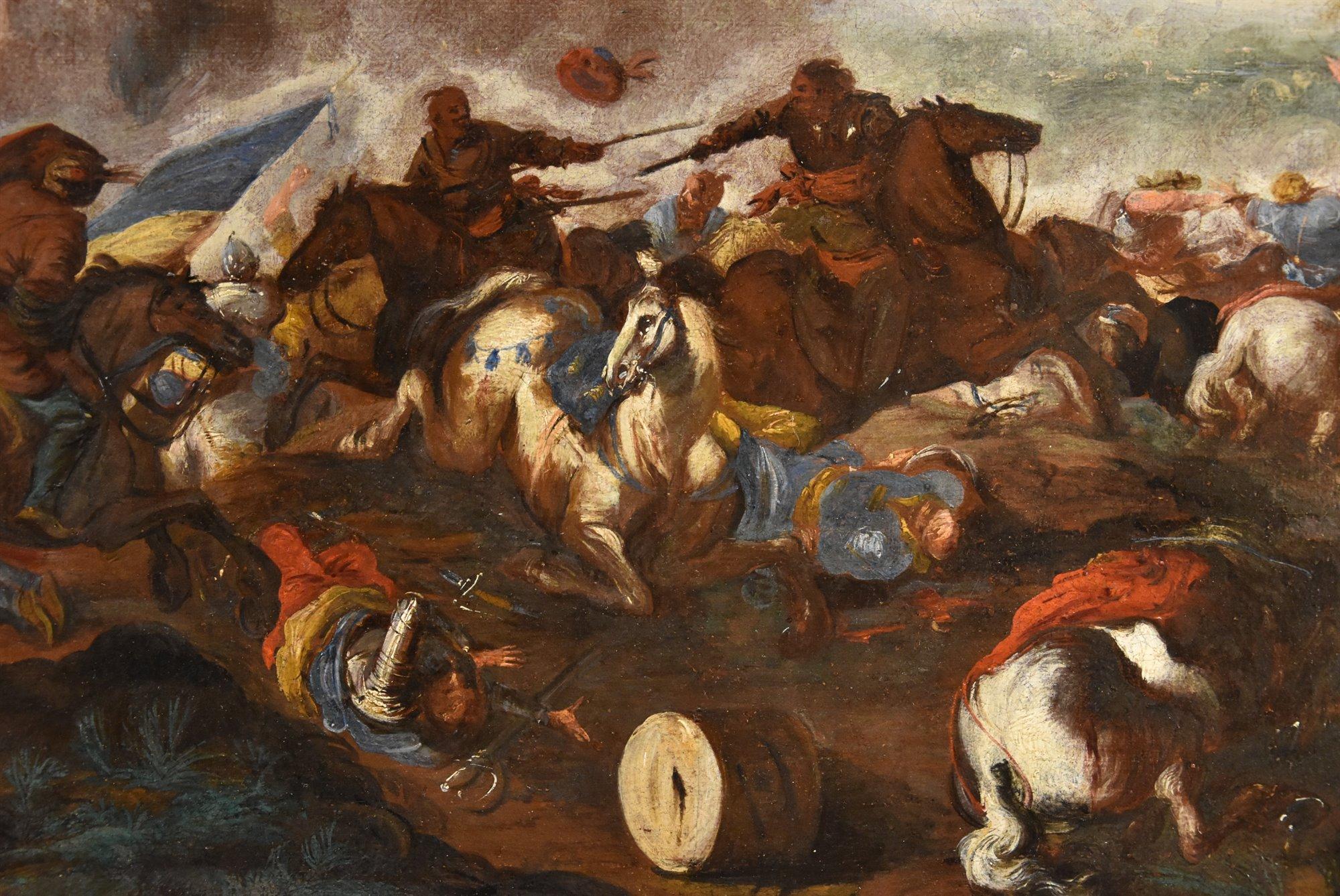 Battle Cavalry Landscape Calza Paint 17/18th Century Oil on canvas Old master For Sale 5