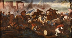 Antique Battle Cavalry Landscape Calza Paint 17/18th Century Oil on canvas Old master