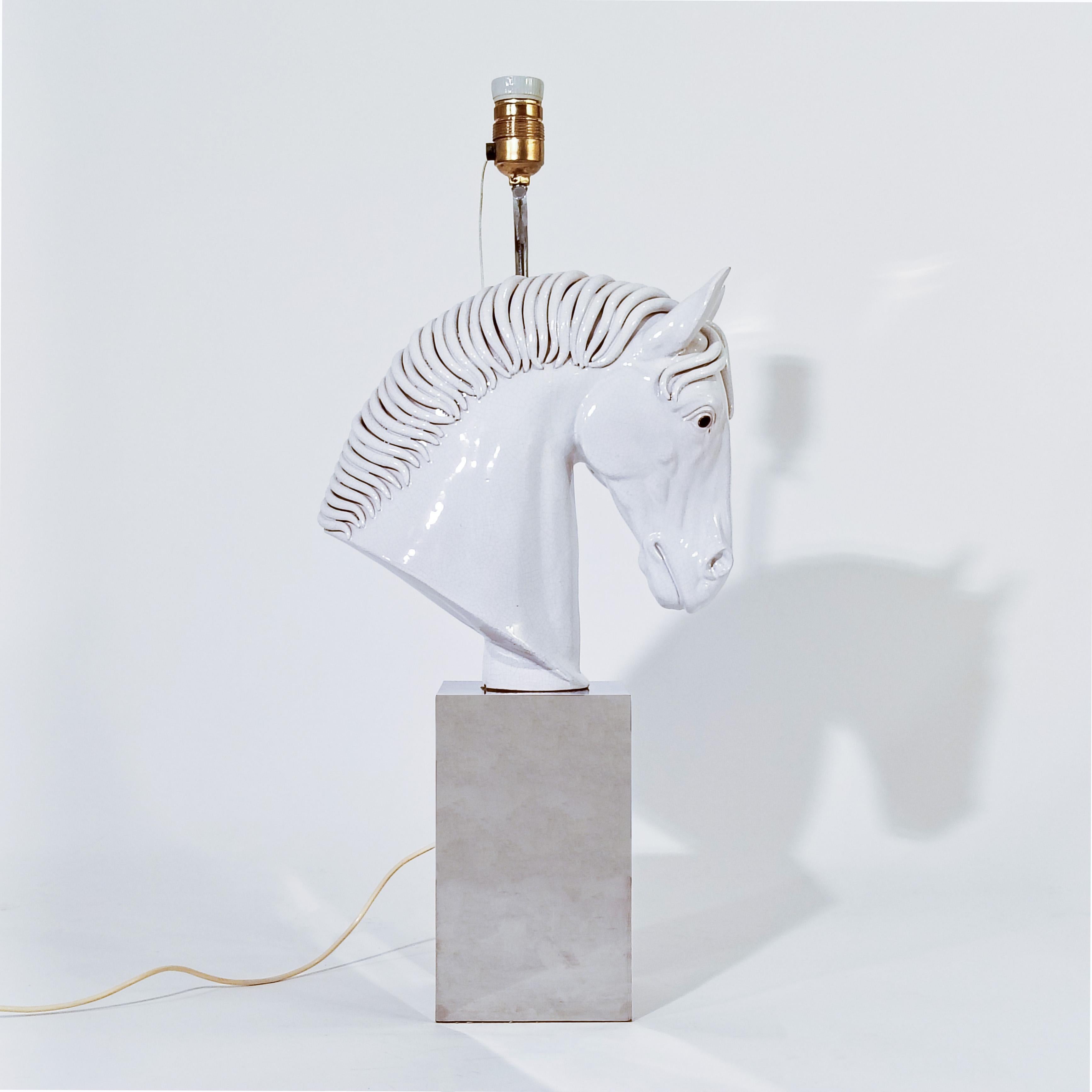 Mid-Century Modern Antonio Campuzano. Lampe de table sculpture de cheval en céramique faite à la main, Espagne, années 1970 en vente