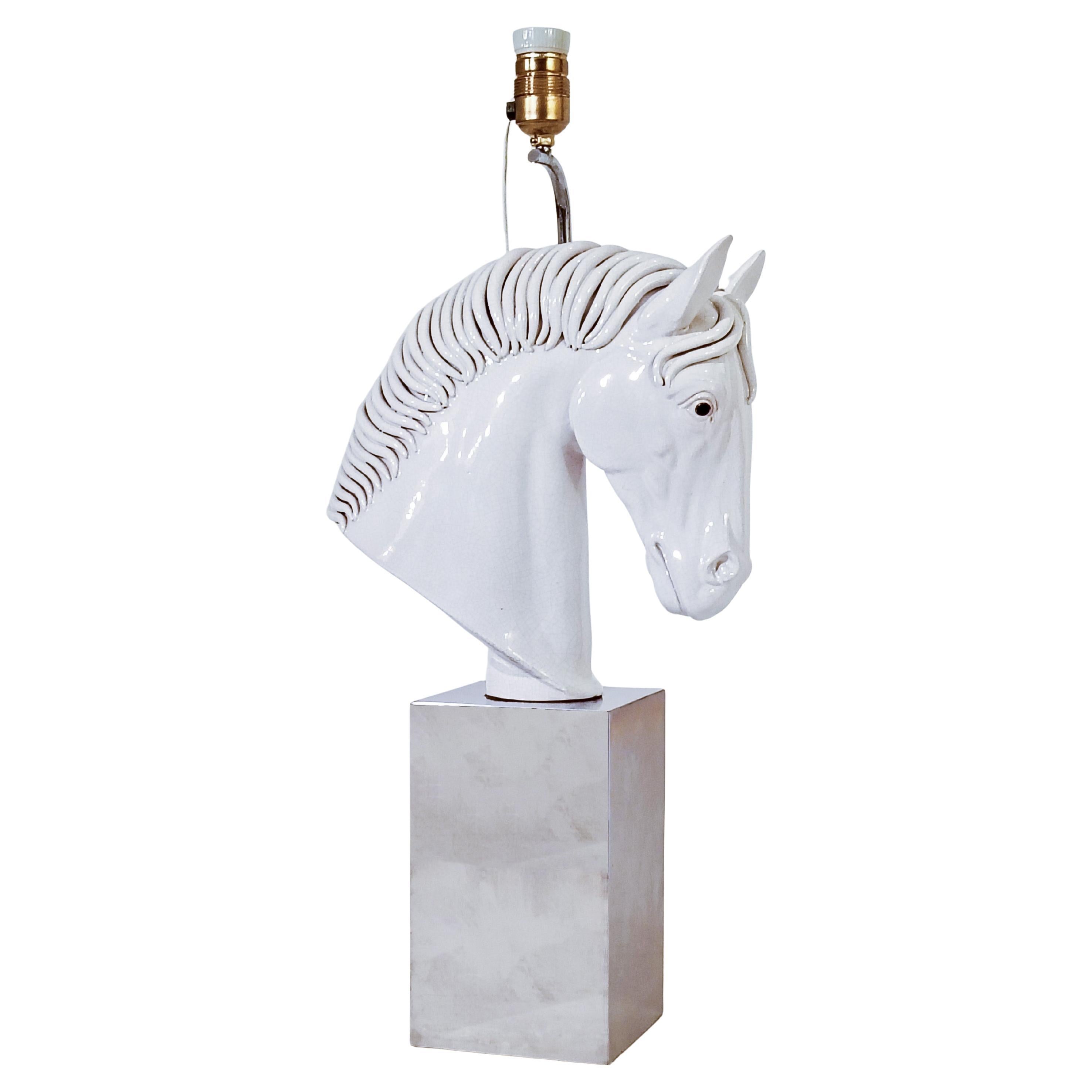 Antonio Campuzano. Lampe de table sculpture de cheval en céramique faite à la main, Espagne, années 1970