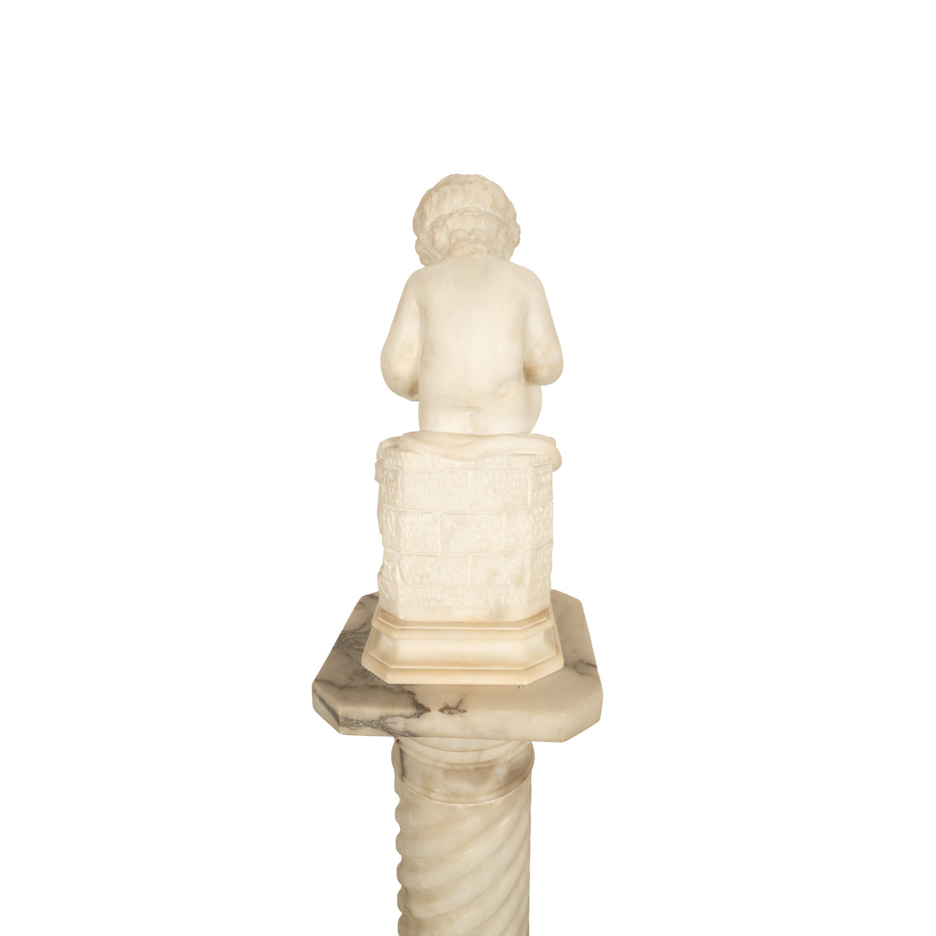 Antico Grand Tour italiano Scultura in marmo Statua piedistallo Putto Bambino lettura 1