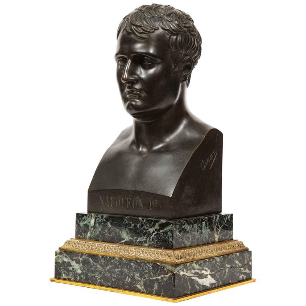 Antonio Canova Figurative Sculpture - Exquisite French Patinated Bronze Bust of Emperor Napoleon I, after Canova
