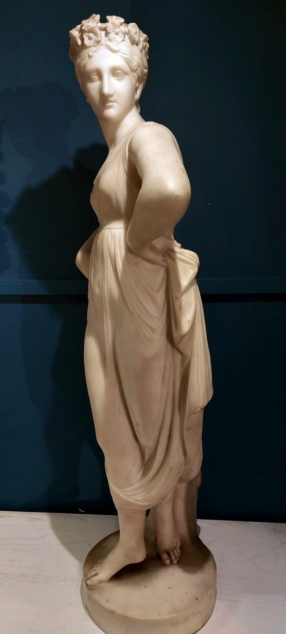 Delicious Neoclassical White Marble Sculpture of the Dancer with her hands on her hips after the original of Antonio Canova.
