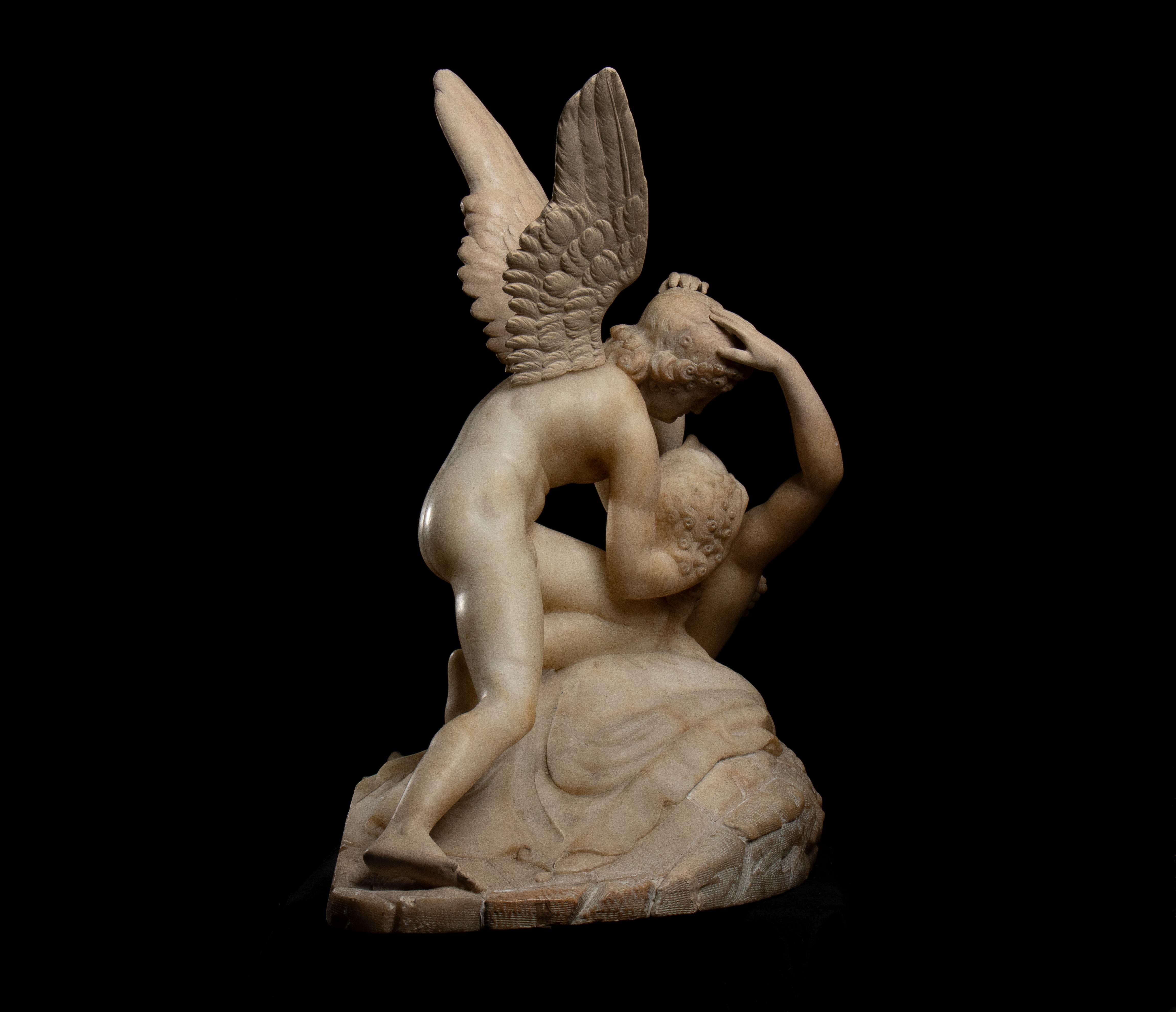 Scultura in marmo alabastro bianco Psiche ravvivata dal bacio di Cupido di A. Canova in vendita 6