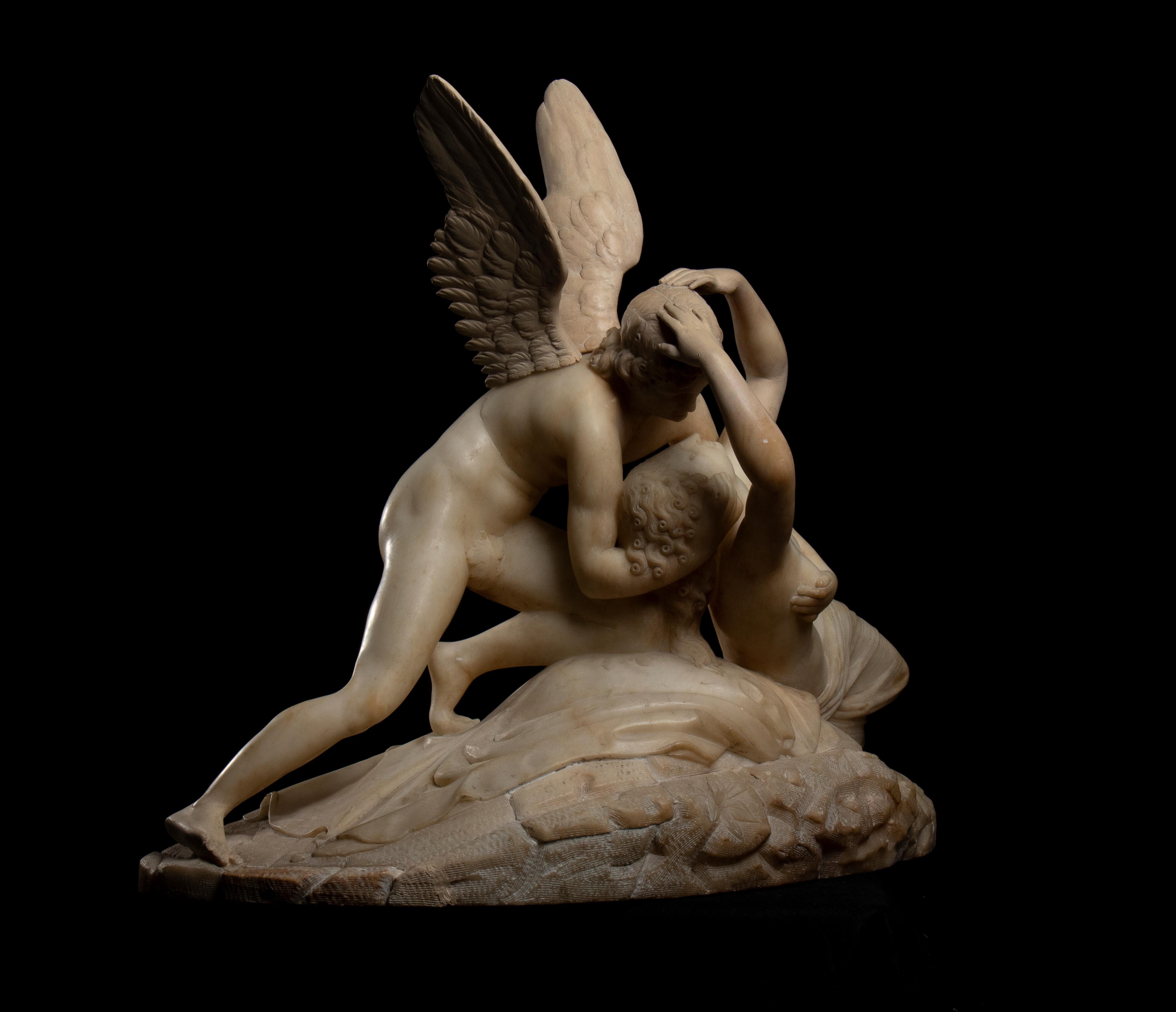 Scultura in marmo alabastro bianco Psiche ravvivata dal bacio di Cupido di A. Canova in vendita 7