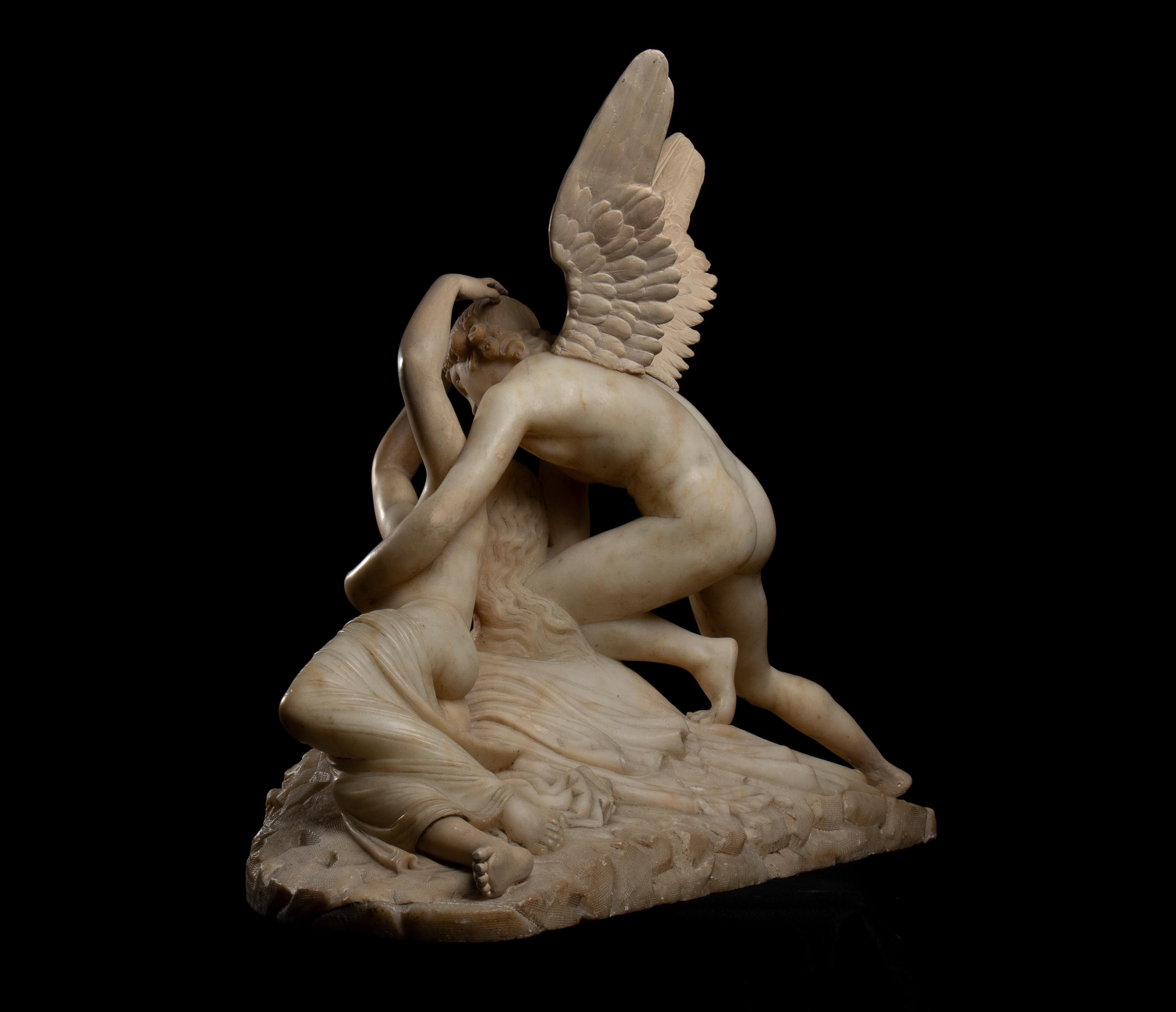Scultura in marmo alabastro bianco Psiche ravvivata dal bacio di Cupido di A. Canova in vendita 1