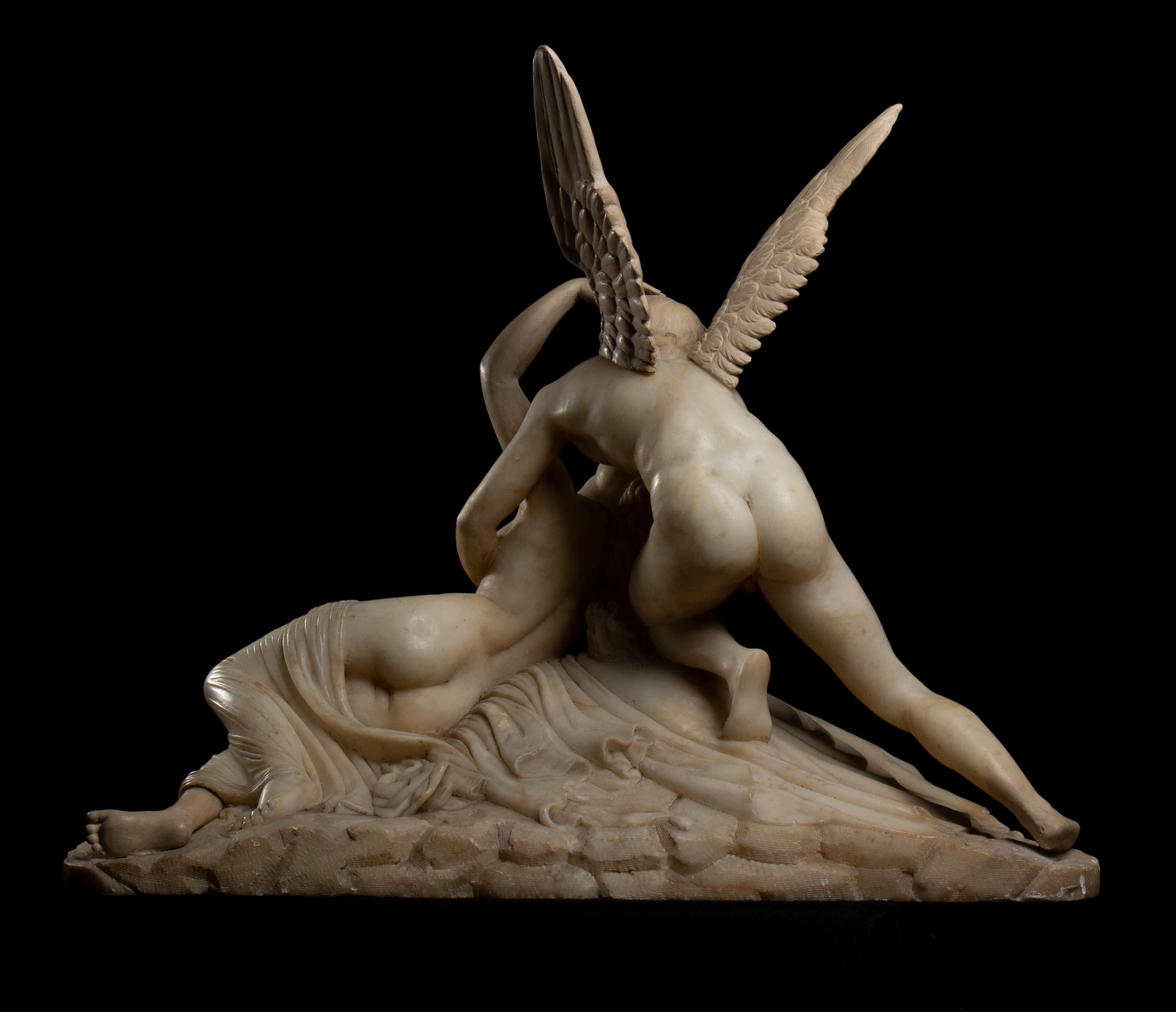 Scultura in marmo alabastro bianco Psiche ravvivata dal bacio di Cupido di A. Canova in vendita 3