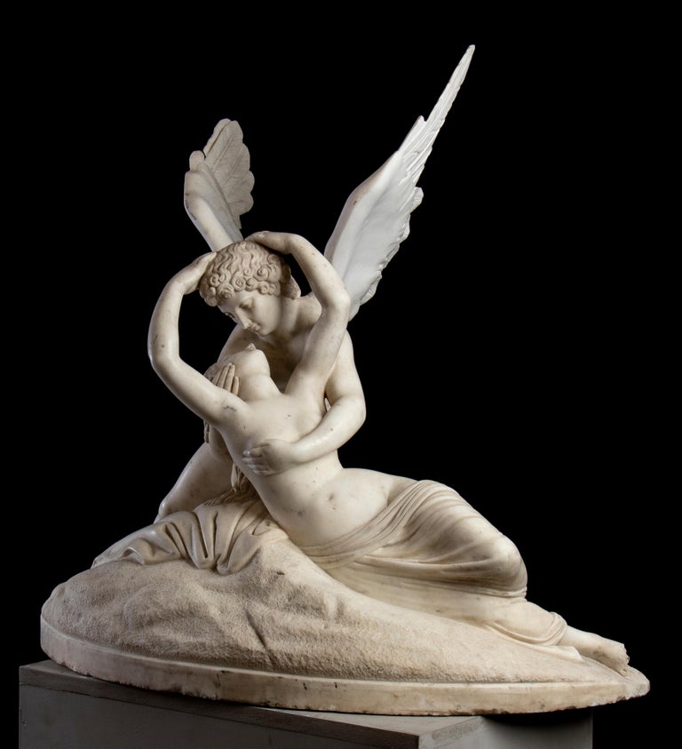 White Marble Sculpture Psyche Revived by Cupid