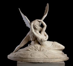 White Marble Sculpture Psyche Revived by Cupid's Kiss After Antonio Canova 19th