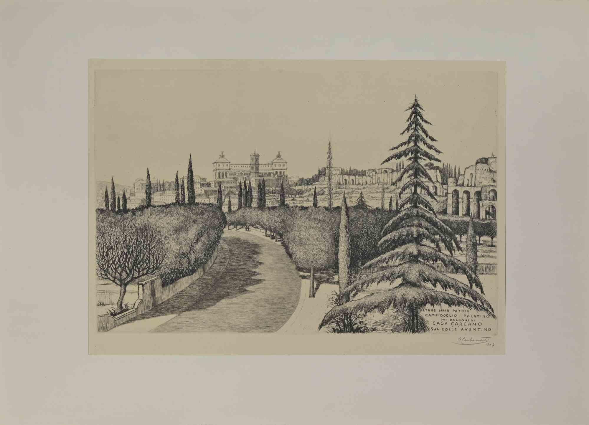 Altar de la Patria es una obra de arte moderno realizada por Antonio Carbonati en 1947.

Grabado en blanco y negro

Incluye passepartout

Firmado a mano y fechado en el margen inferior

Título original: Altare della Patria Campidoglio - Palatino dai