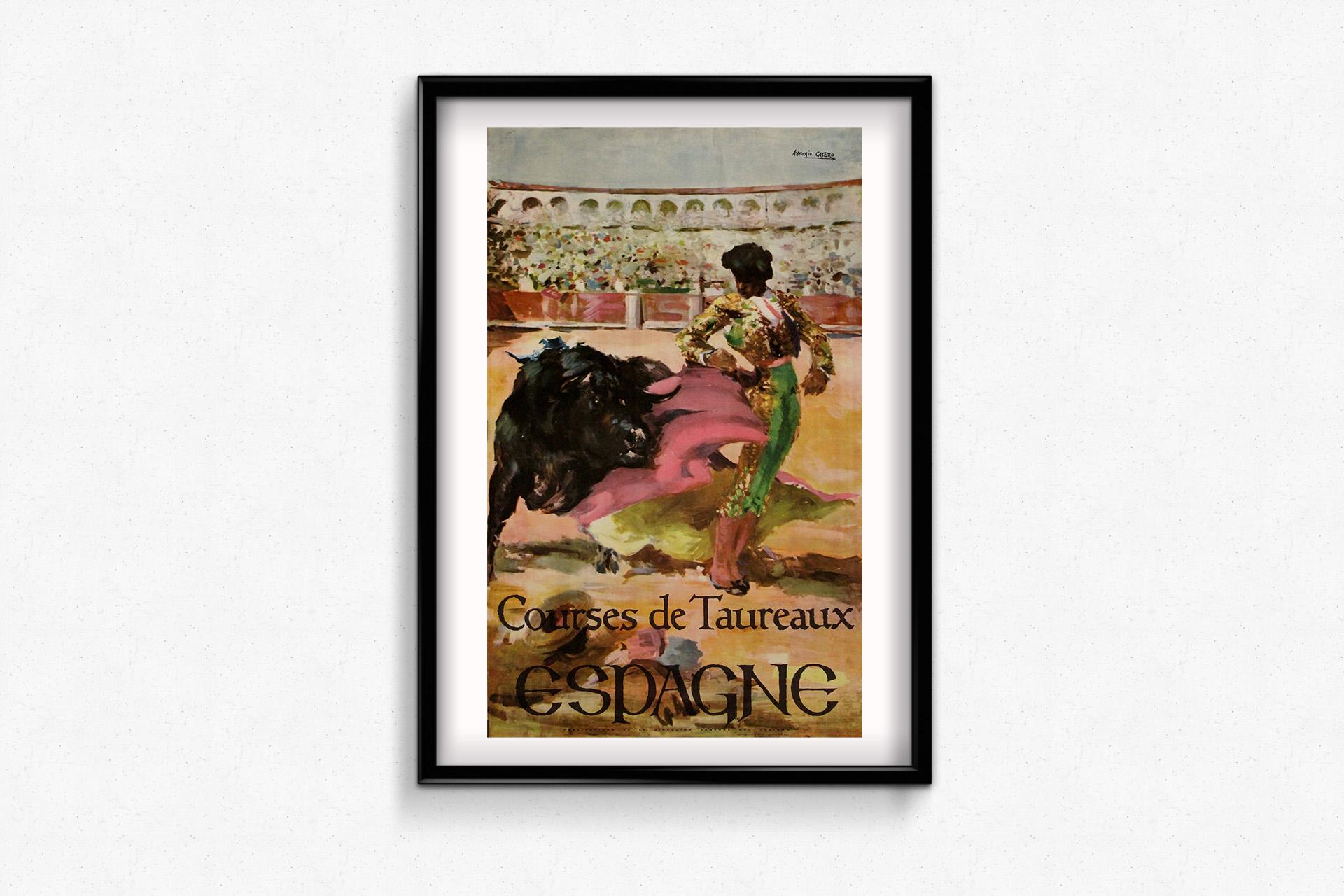 Circa 1960 original travel poster Courses de Taureaux Espagne by Antonio Casero For Sale 1