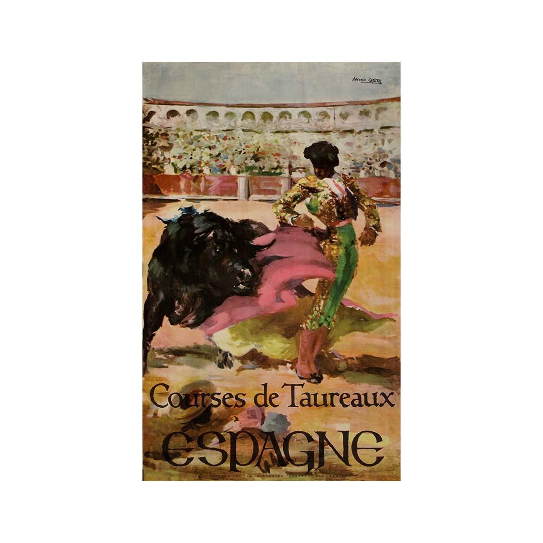Circa 1960 original travel poster Courses de Taureaux Espagne by Antonio Casero For Sale 3