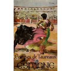 Cartel de viaje original de 1960 Courses de Taureaux Espagne por Antonio Casero