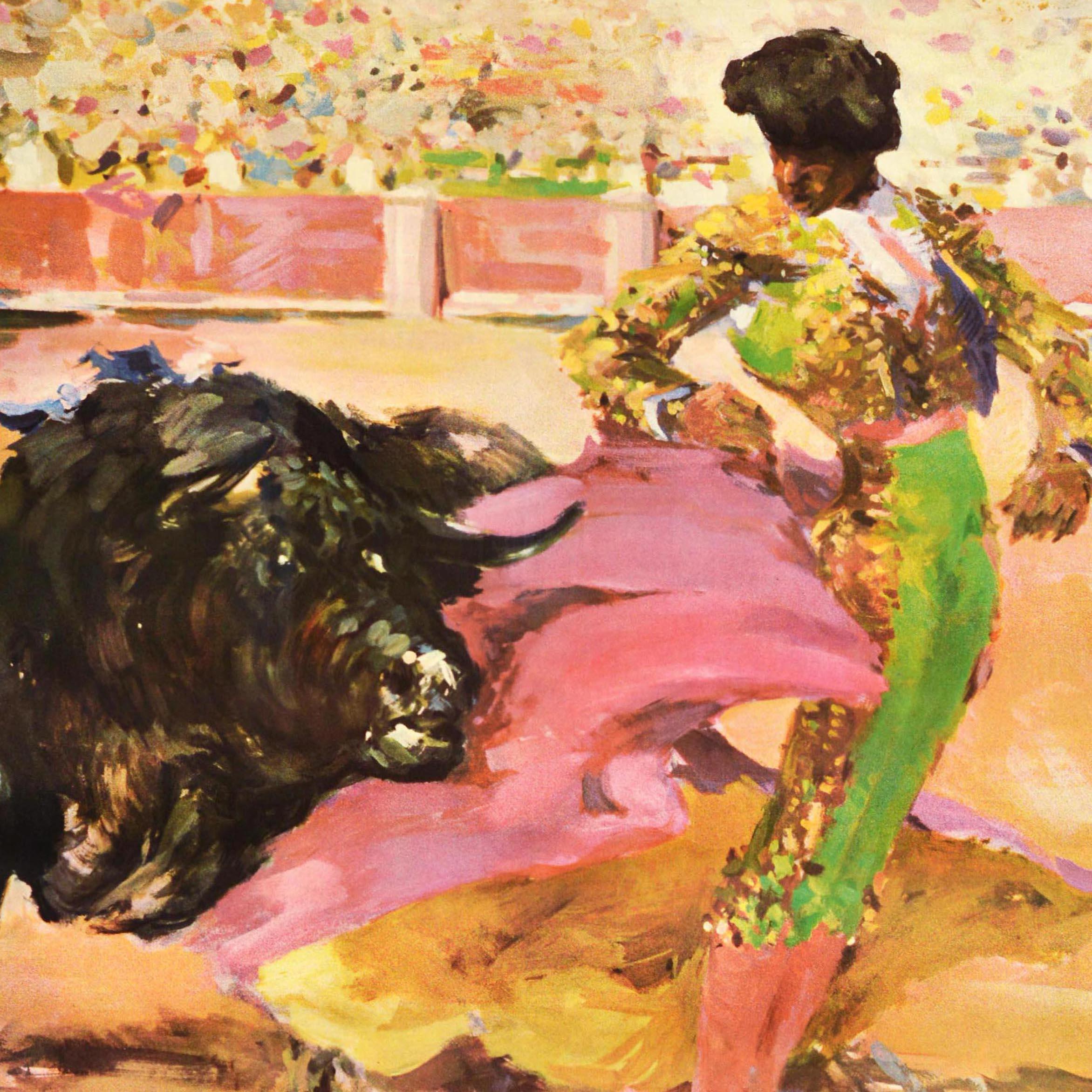 Poster di viaggio originale d'epoca La Fiesta De Toros En Espana Corrida - Print di Antonio Casero