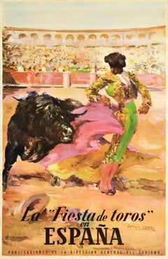 Poster di viaggio originale d'epoca La Fiesta De Toros En Espana Corrida