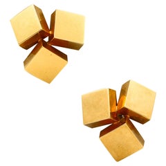 Vintage Antonio Cavelti 1970 For Birks Geometric Sculptural Earrings In 18Kt Yellow Gold