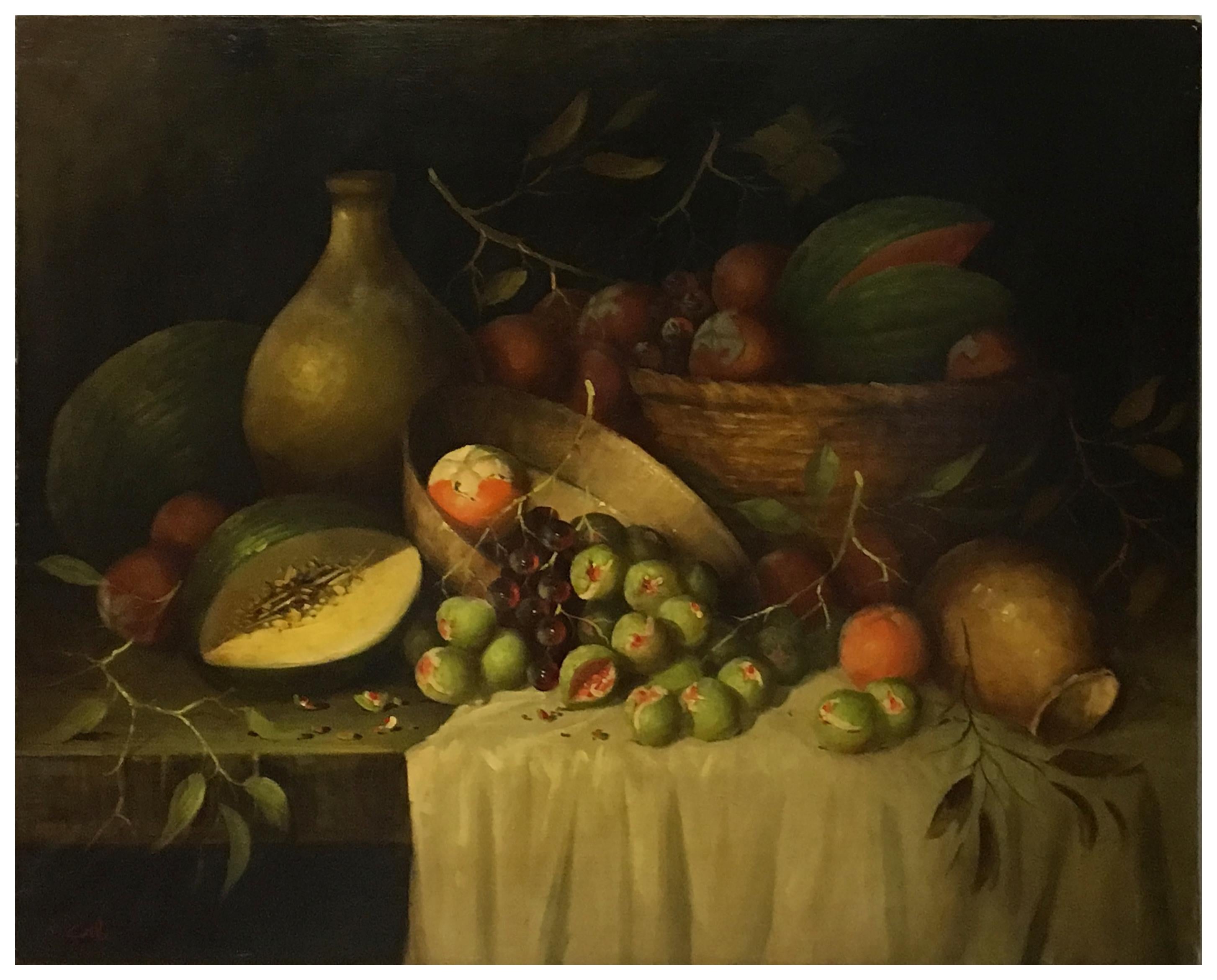 STILL LIFE - Antonio Celli  École napolitaine - Peinture à l'huile sur toile italienne