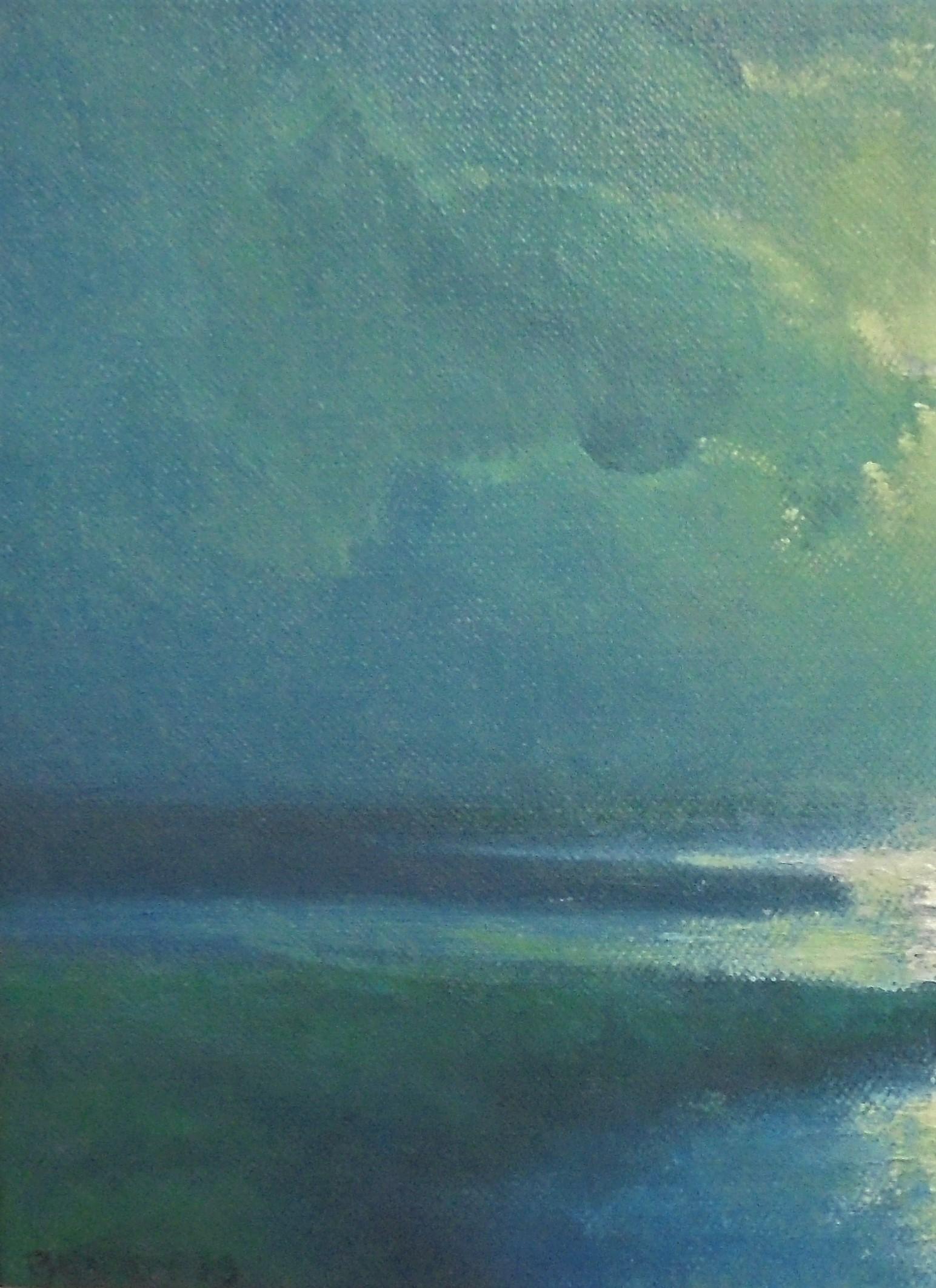  Peinture à l'huile de paysage marin Artiste primé Michael Budden Marais au clair de lune II - Impressionnisme Painting par Antonio Cirino