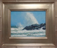 Antique  Seascape Oil Painting by Award Winning Artist Michael Budden Wave Splash Study
