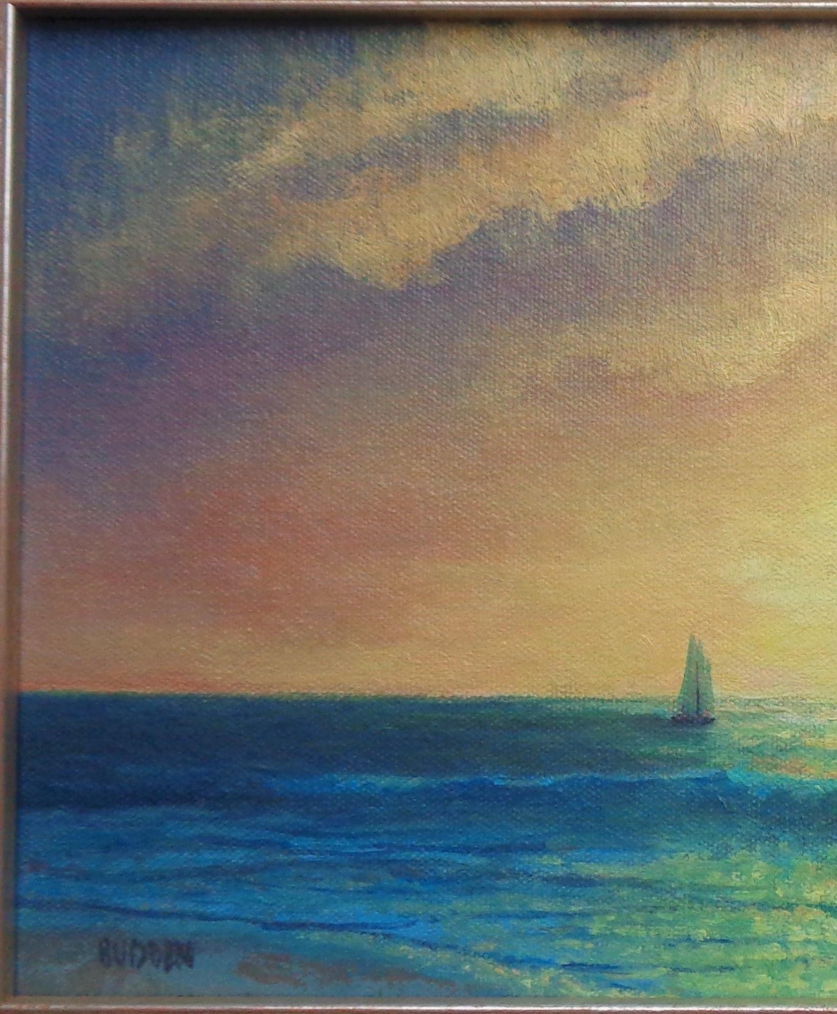 Sunrise Seascape Oil Painting by Award Winning Artist Michael Budden - Gray Landscape Painting by Antonio Cirino