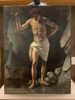 Dipinto accademico italiano figurativo ritratto maschile fine del XIX secolo