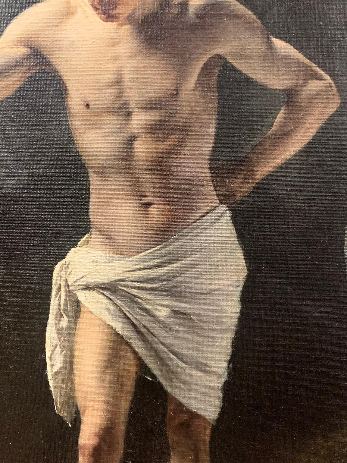 Dipinto accademico italiano figurativo ritratto maschile fine del XIX secolo - Nude Painting Black di Antonio Ciseri