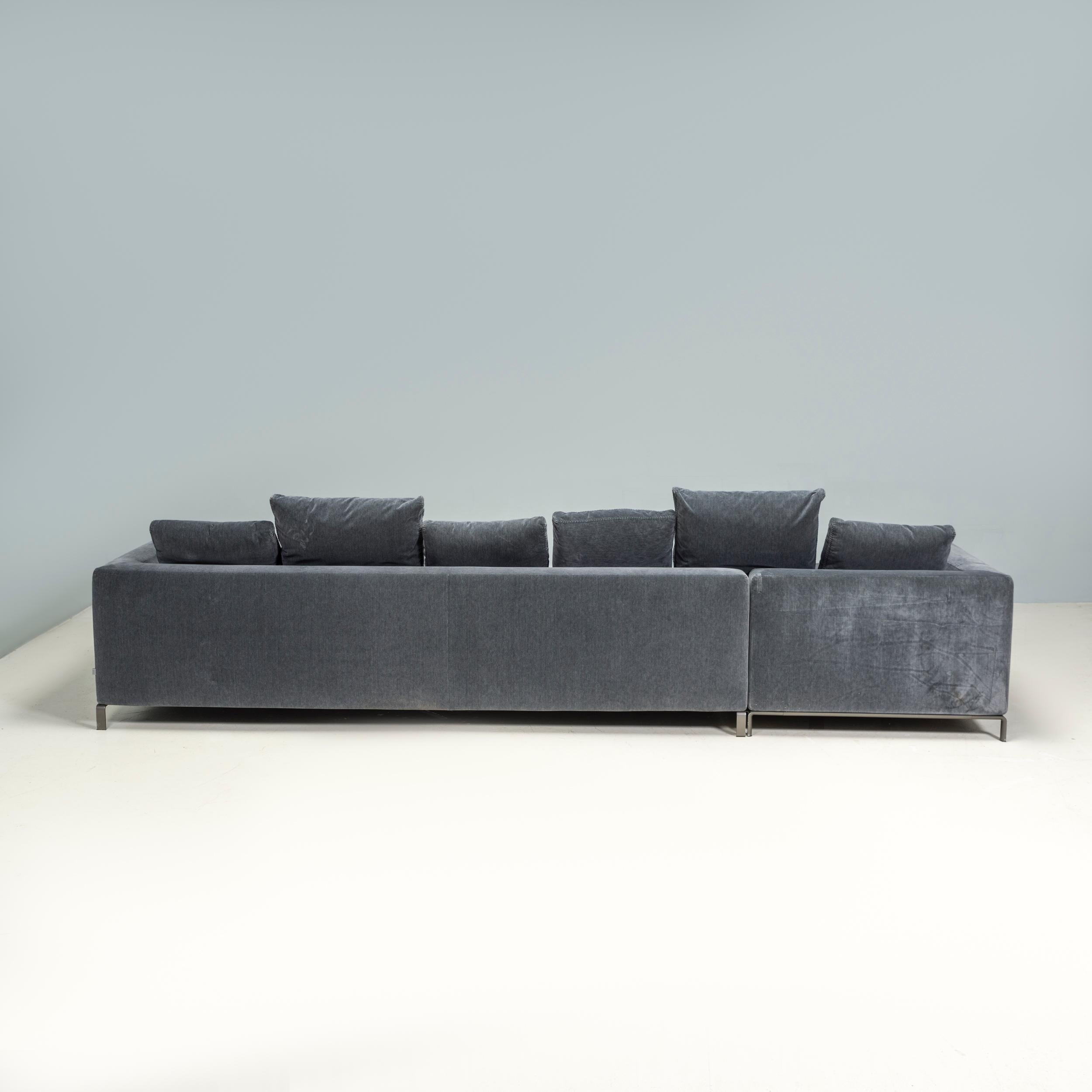  B&B Italia by Antonio Citterio Grey Ray Velvet Corner Sofa In Good Condition For Sale In London, GB
