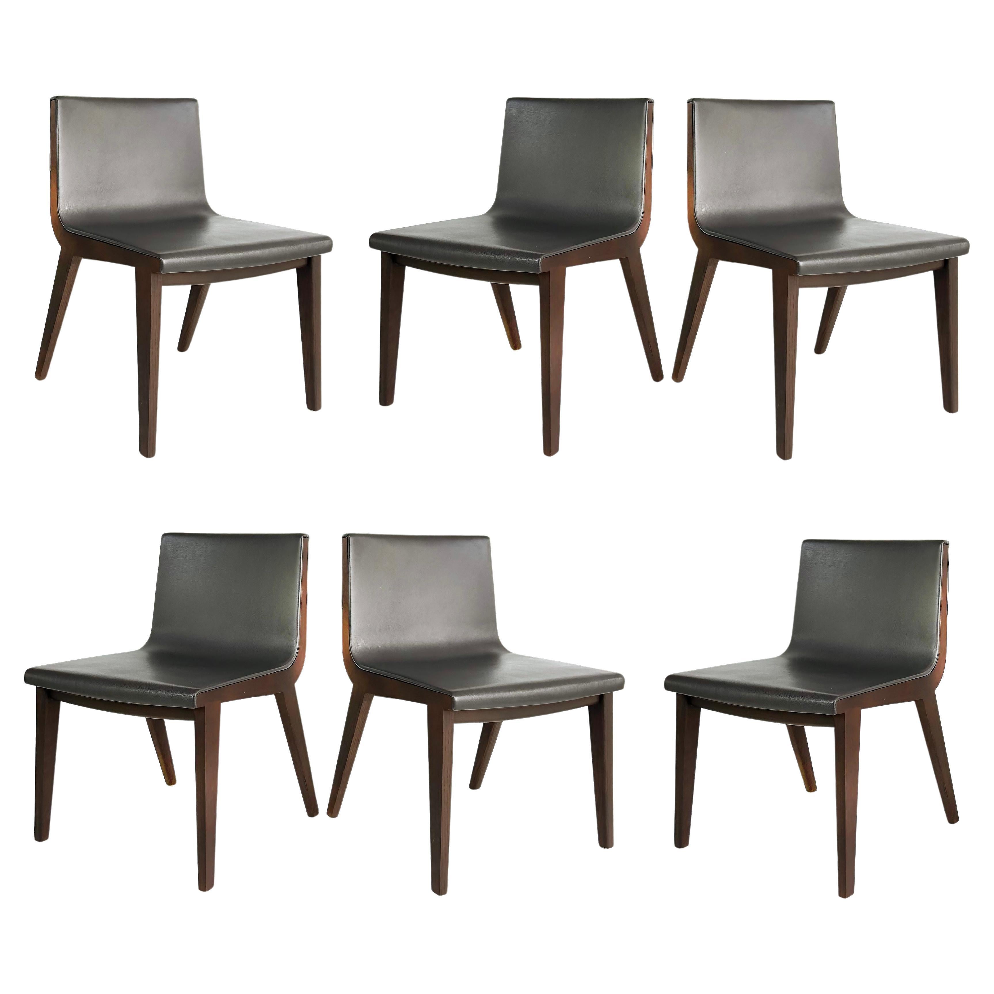 Antonio Citterio "Acanto" Leather Wenge Dining Chairs, Set 6
