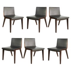 Antonio Citterio "Acanto" Leather Wenge Dining Chairs, Set 6
