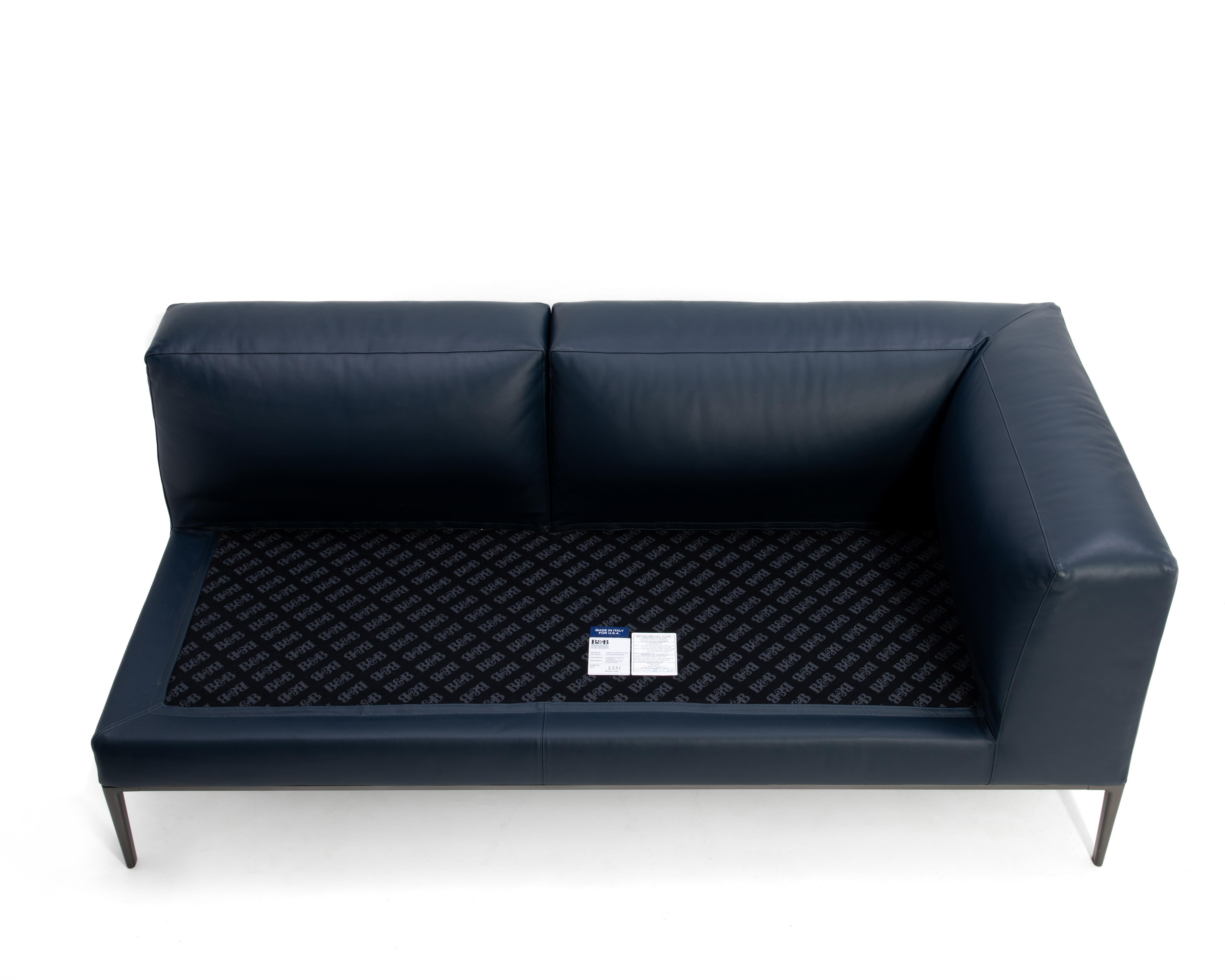 Antonio Citterio B&B Italia Blaues Leder Michel Club Modular 2 Stück Ecksofa im Angebot 11