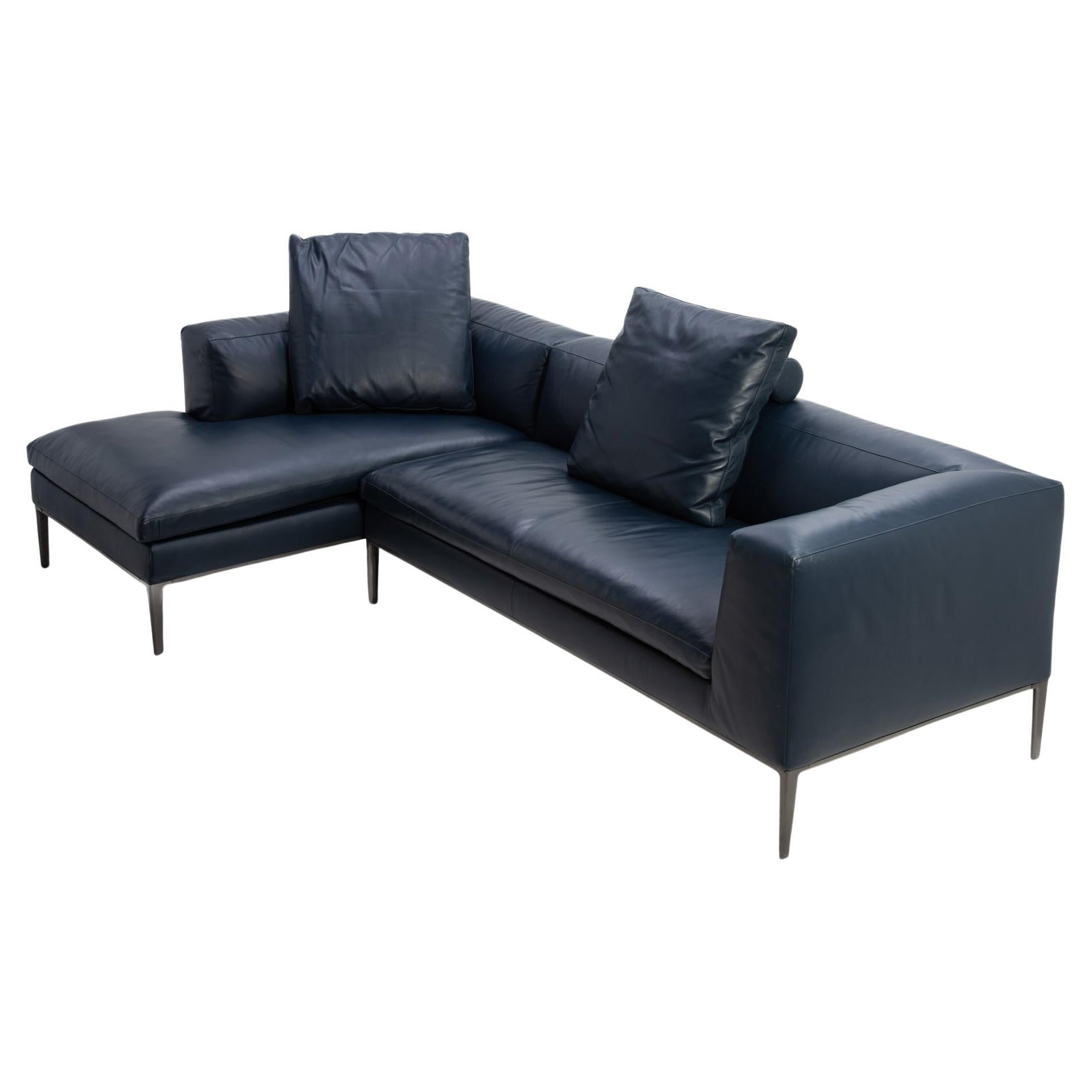 Antonio Citterio B&B Italia Blaues Leder Michel Club Modular 2 Stück Ecksofa im Angebot