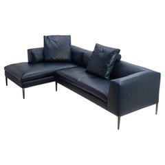 Antonio Citterio B&B Italia Blaues Leder Michel Club Modular 2 Stück Ecksofa