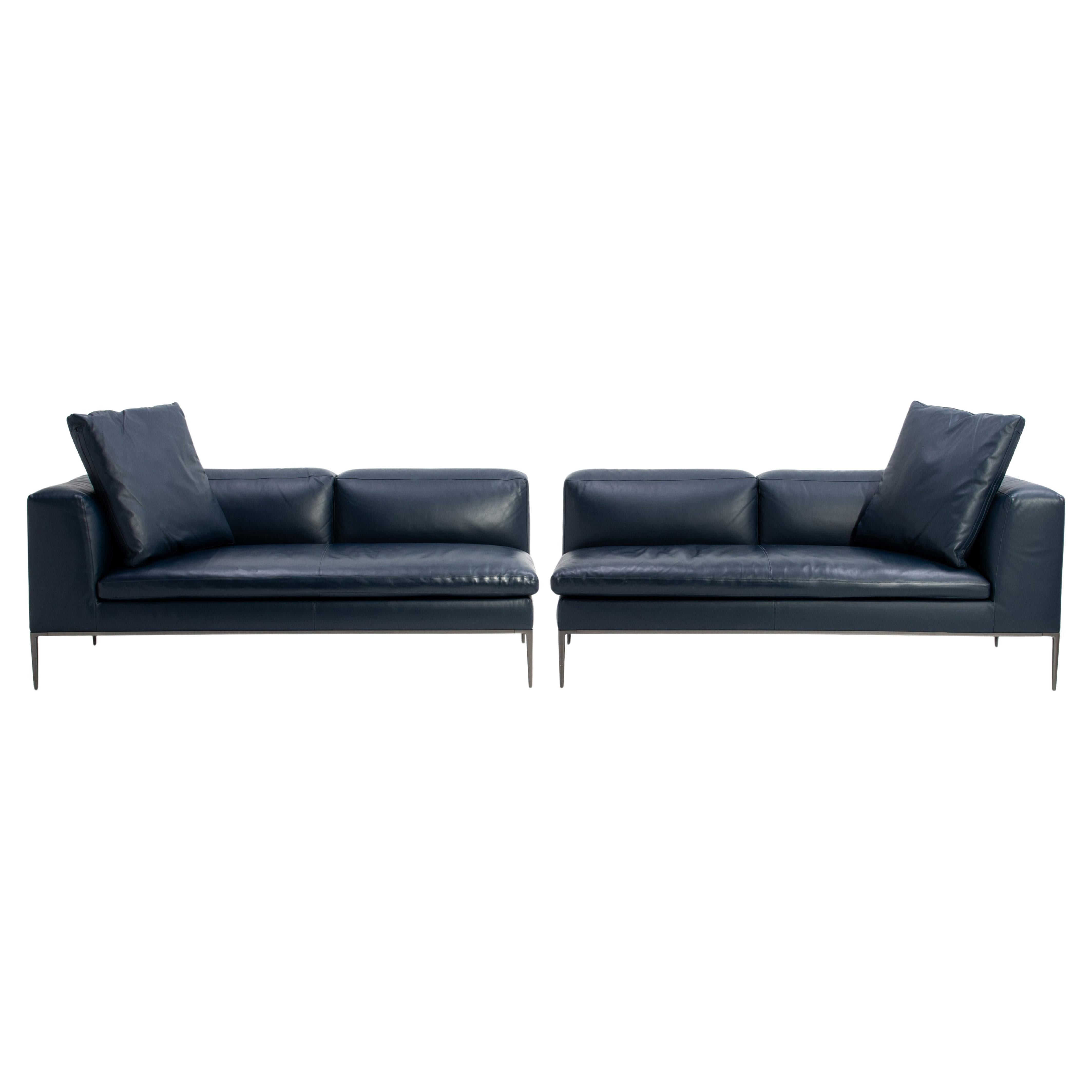 Antonio Citterio B&B Italia Michel Club Blau Leder Zweiteiliges Modulares Sofa 2016 im Angebot