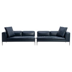 Antonio Citterio B&B Italia Michel Club Blau Leder Zweiteiliges Modulares Sofa 2016
