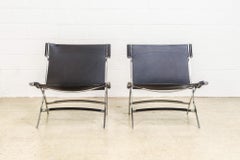 Antonio Citterio Flexform Chrome & Black Leather Timeless Lounge Chairs, a Pair