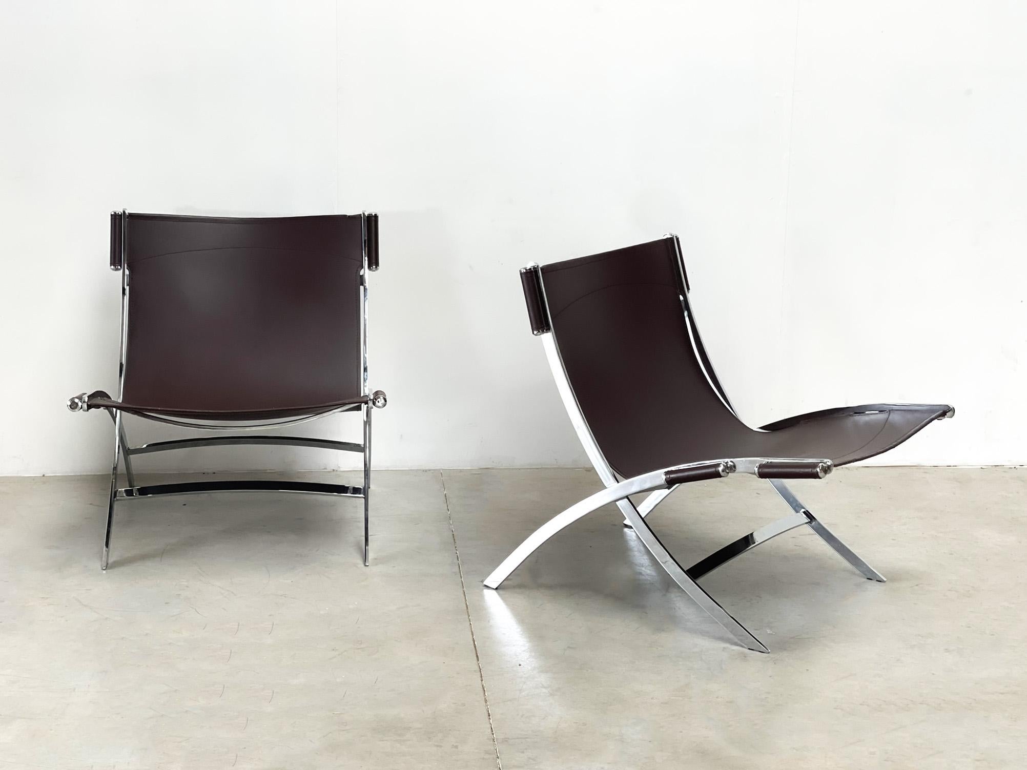 Leather Antonio Citterio Flexform Italia Scissor Chairs