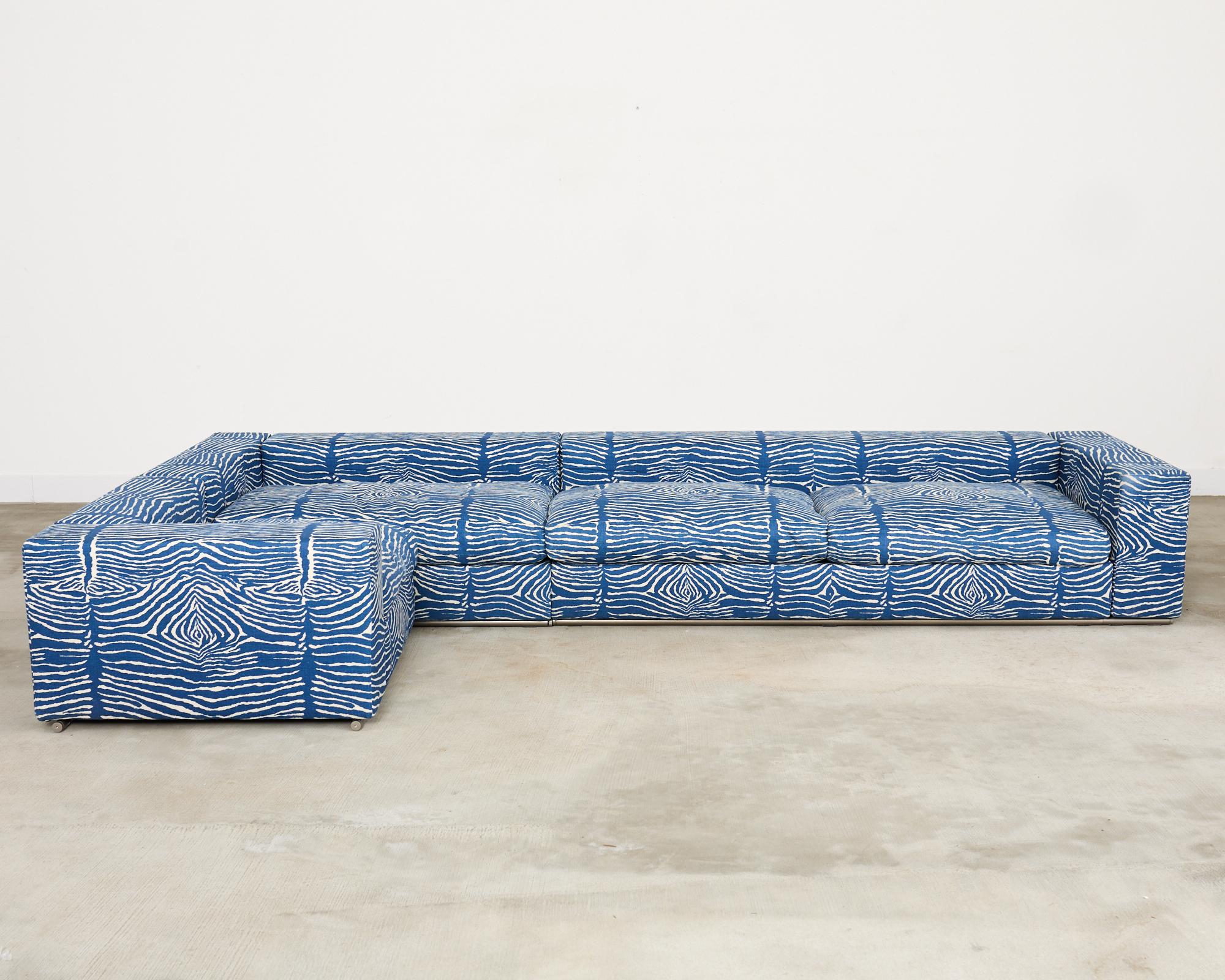 Italian Antonio Citterio Flexform Sectional Sofa Brunschwig Le Zebra Linen